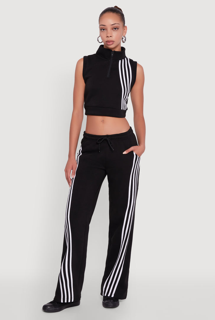 Striped Fleece Lined Wide Leg Sweatpants