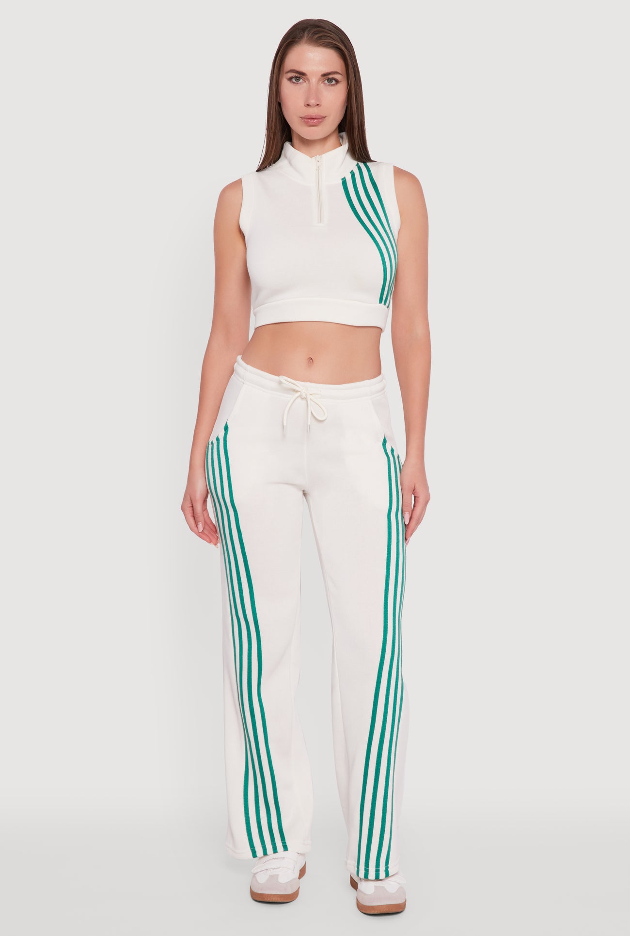 Sleeveless Half Zip Stripe Detail Crop Top