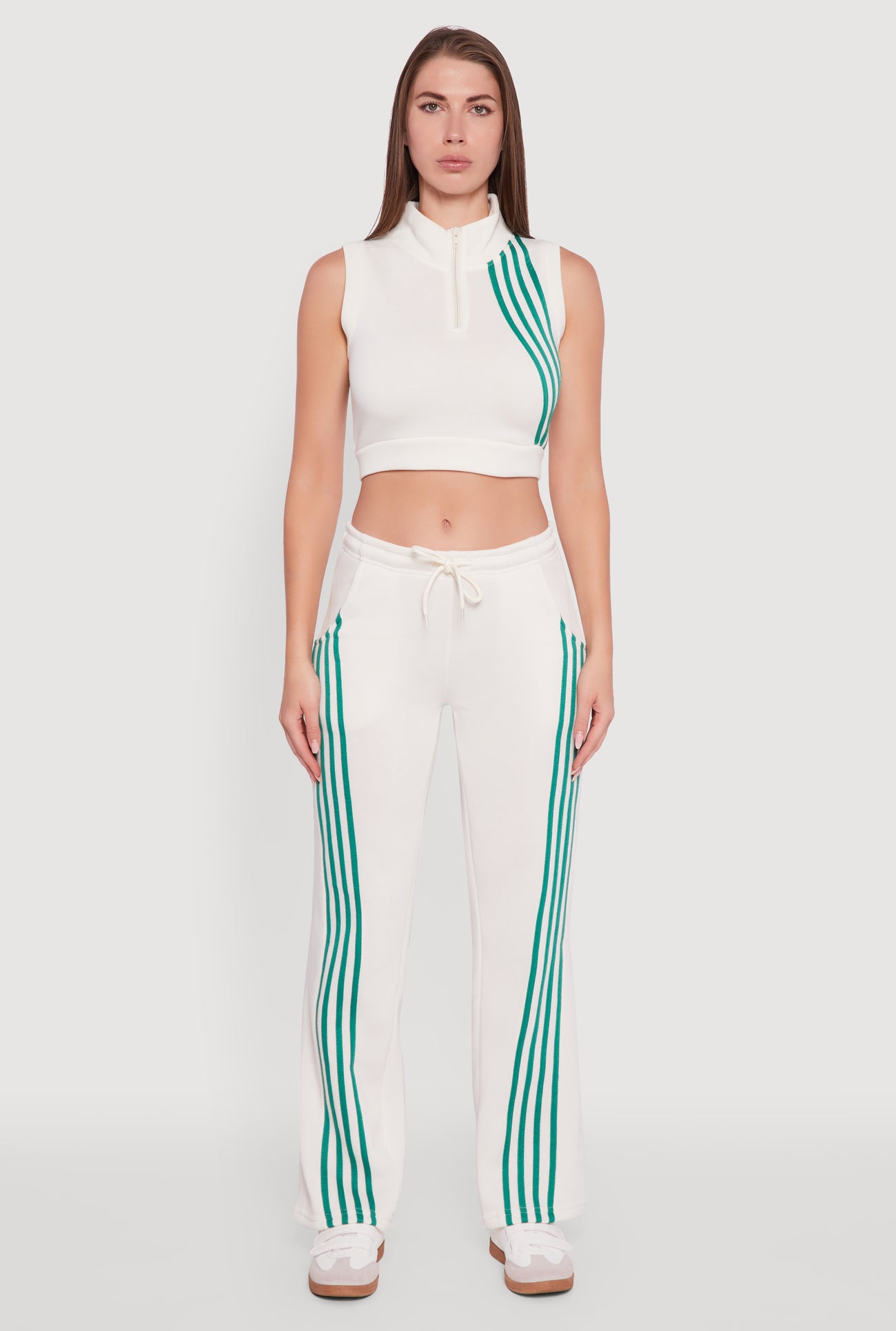 Sleeveless Half Zip Stripe Detail Crop Top