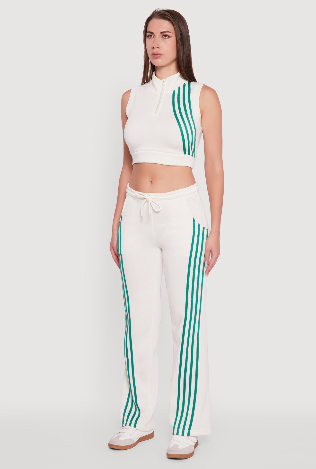 Sleeveless Half Zip Stripe Detail Crop Top