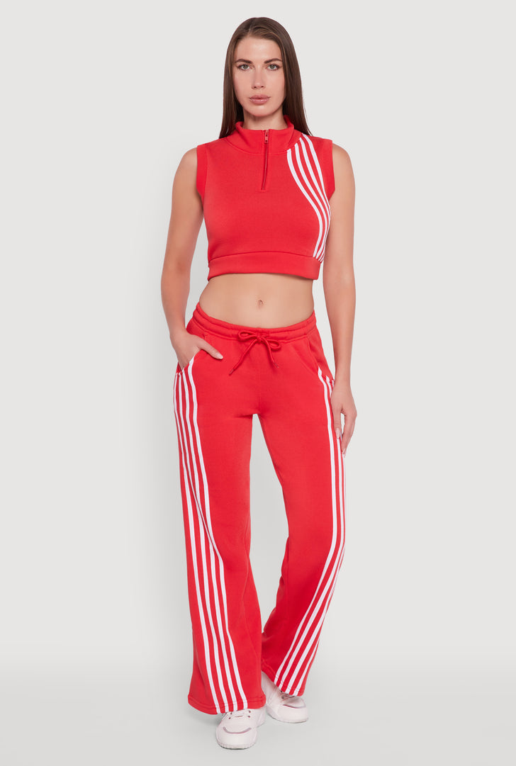 Striped Fleece Lined Wide Leg Sweatpants