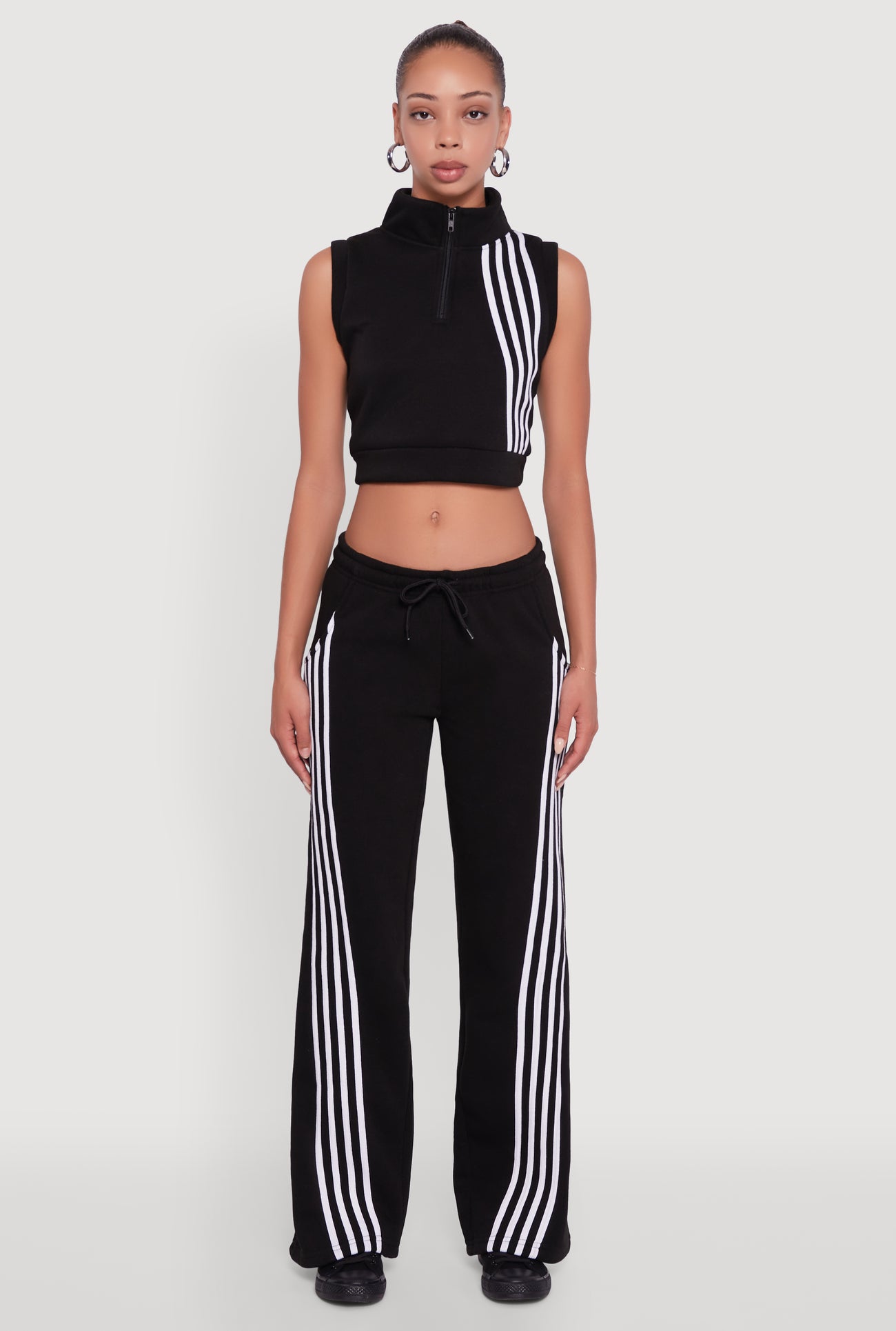 Striped Fleece Lined Wide Leg Sweatpants