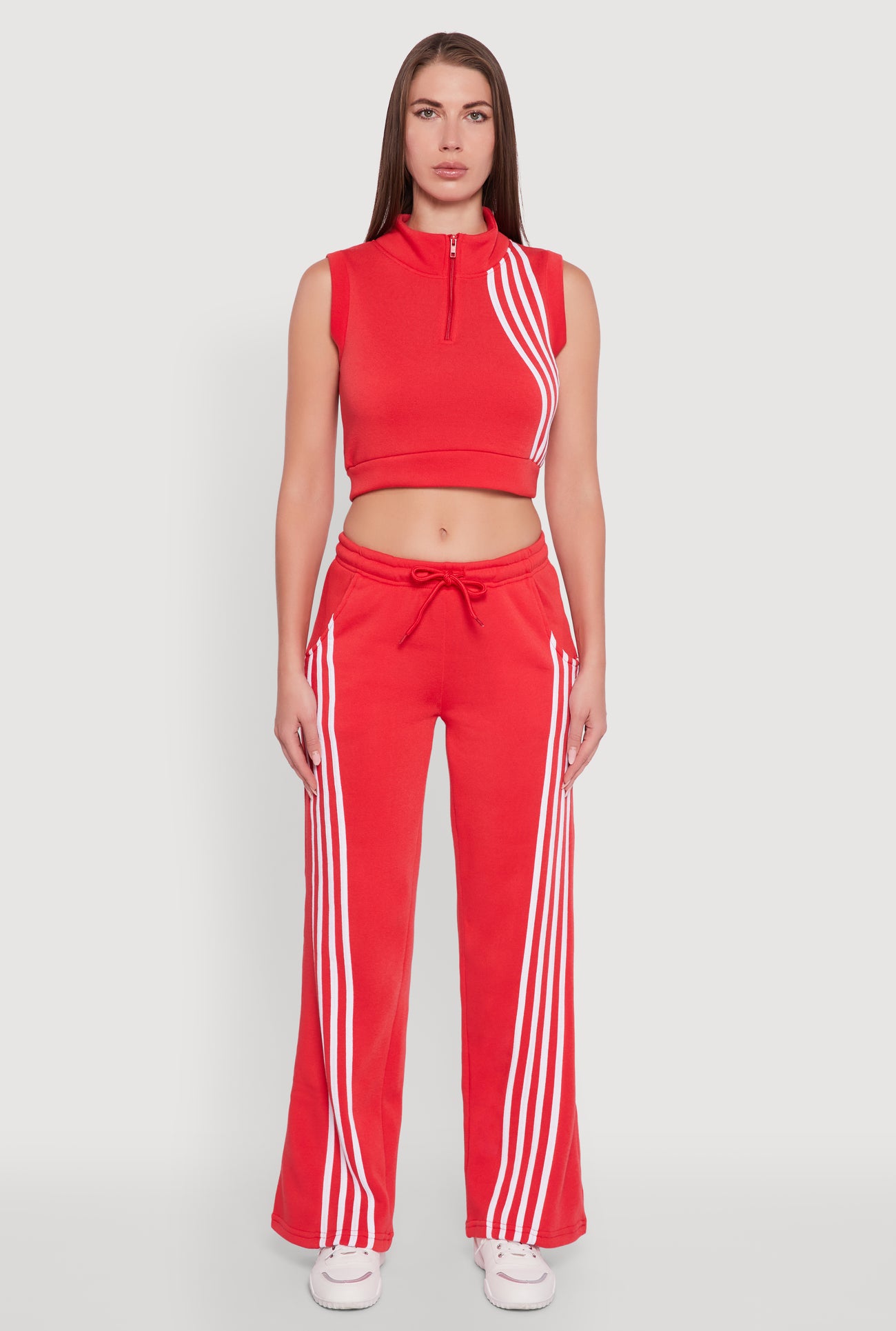 Striped Fleece Lined Wide Leg Sweatpants