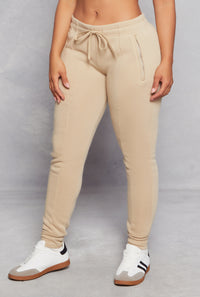 Fleece Pintuck Drawstring High Waist Joggers