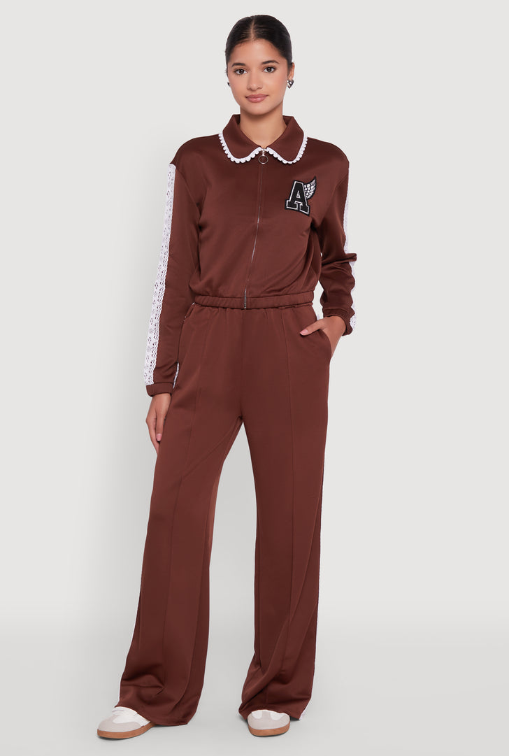Crochet Side Stripe Wide Leg Track Pants