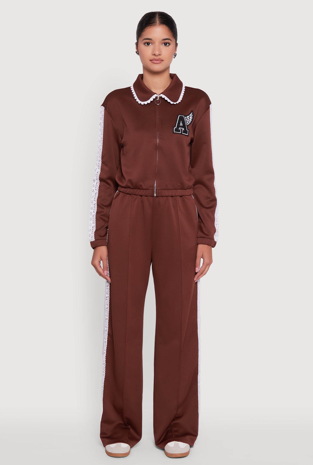 Collared Crochet Trim Graphic Track Jacket