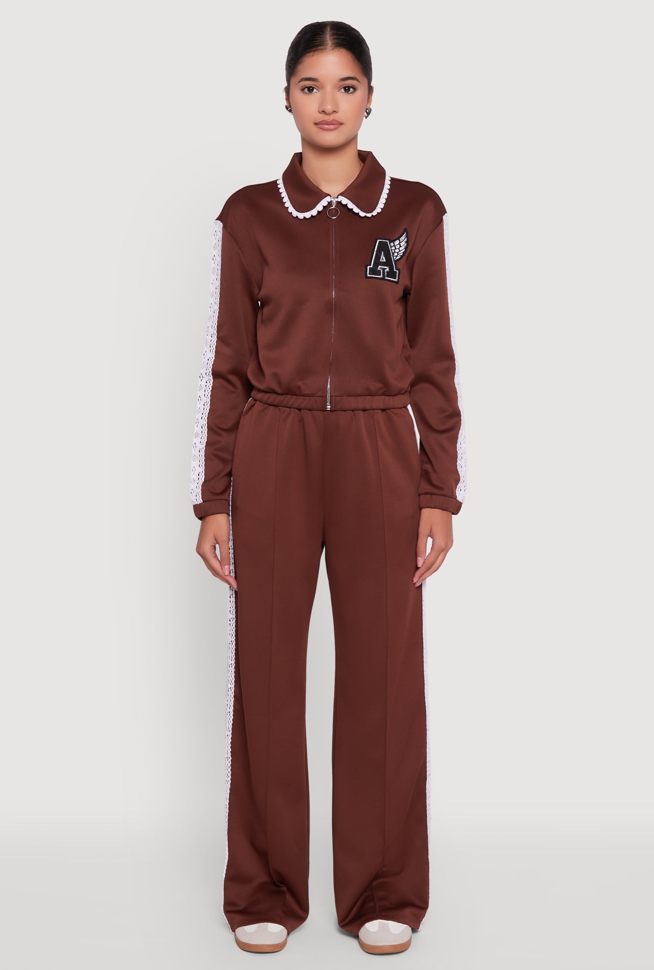 Crochet Side Stripe Wide Leg Track Pants