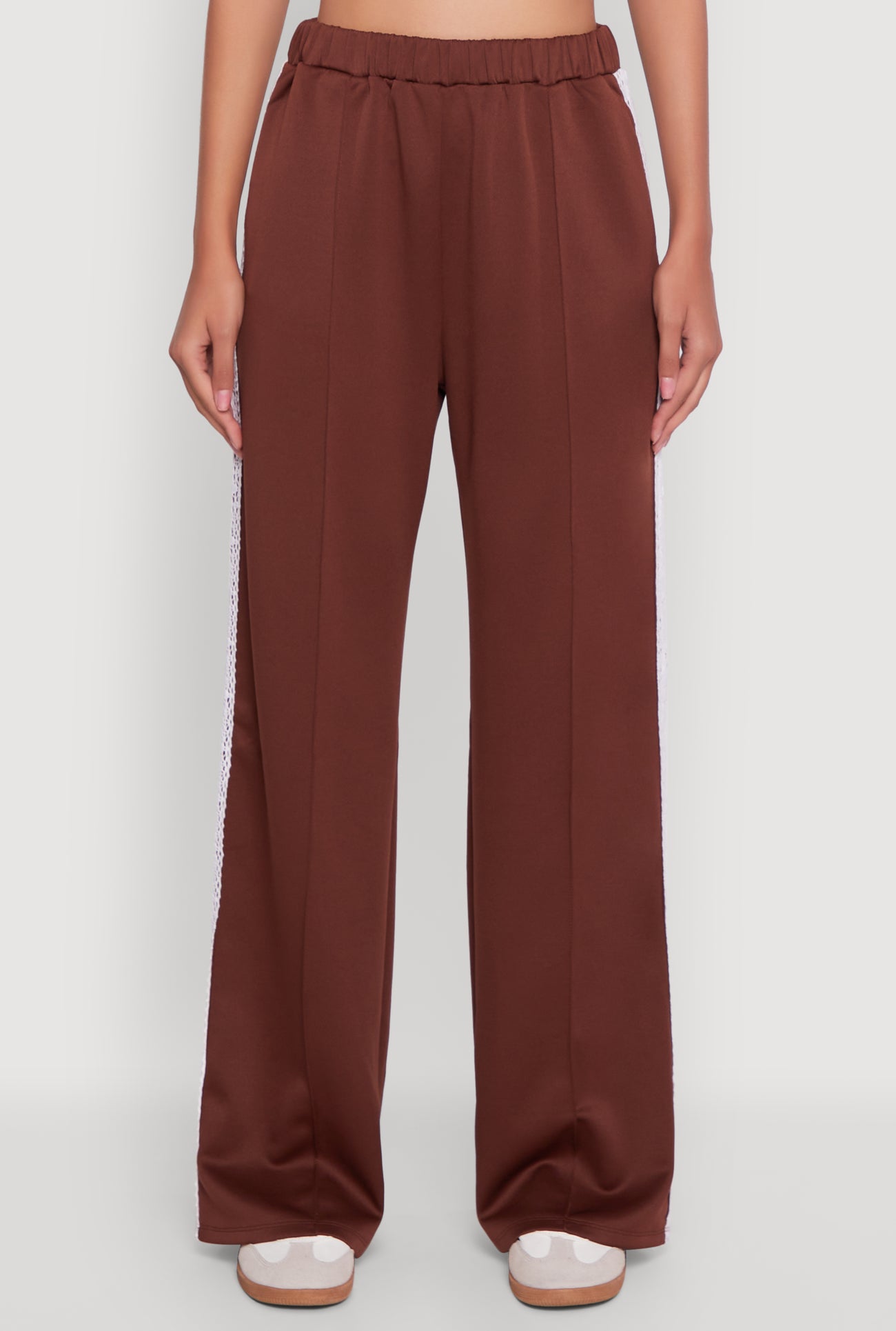 Crochet Side Stripe Wide Leg Track Pants