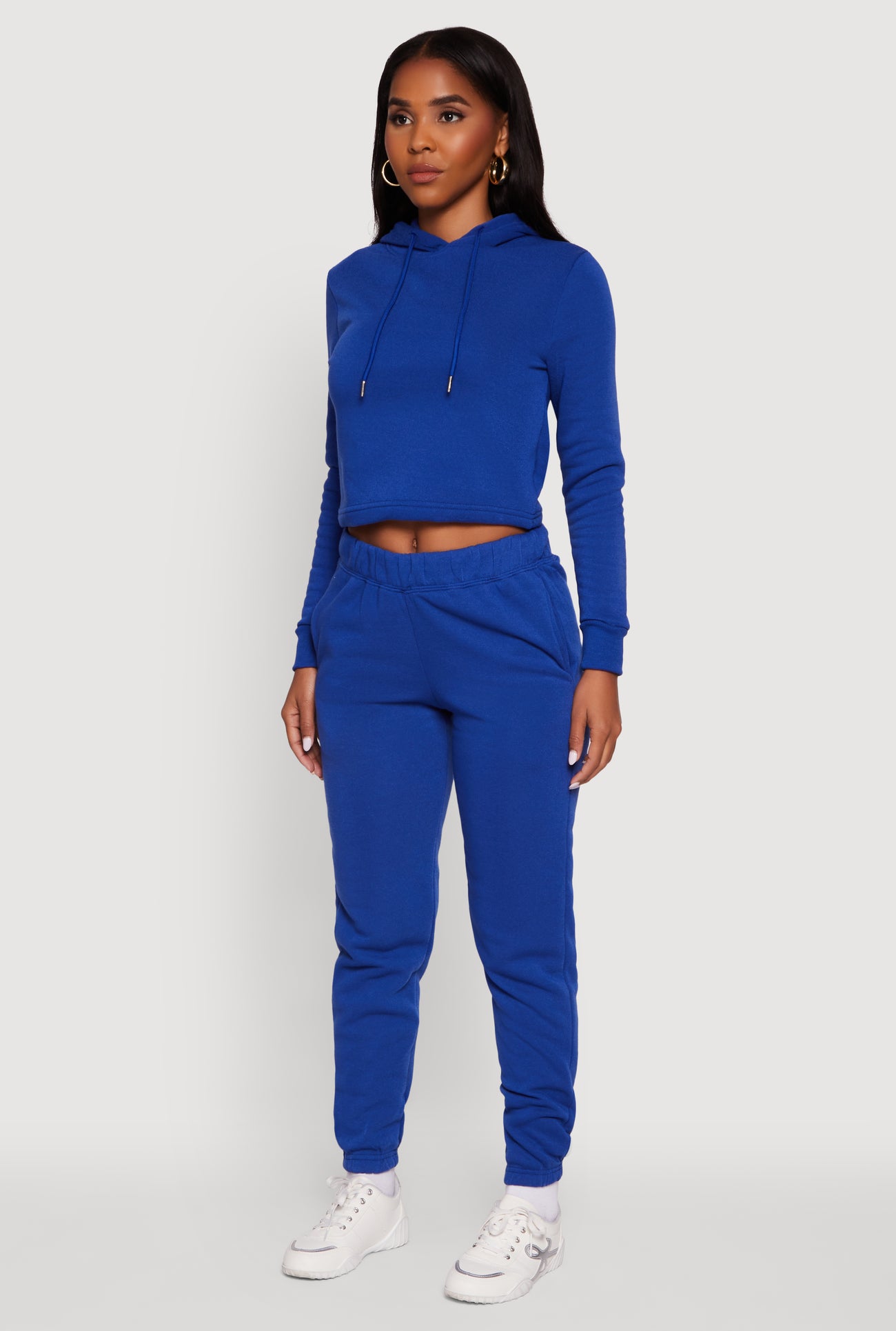 Fleece Lined Cropped  Pullover Hooded Sweatshirt