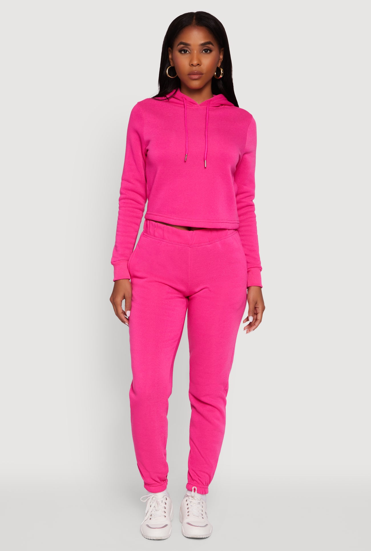 Fleece Lined Cropped  Pullover Hooded Sweatshirt