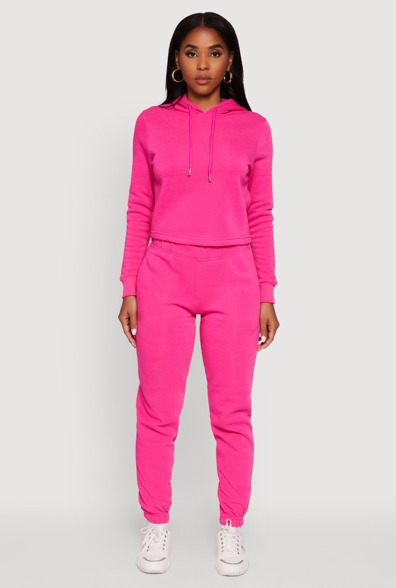 Fleece Lined Cropped  Pullover Hooded Sweatshirt