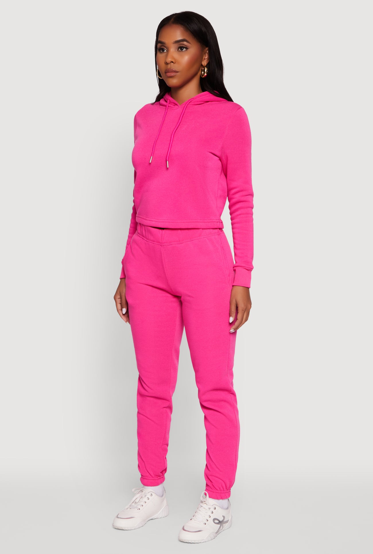 Fleece Lined Cropped  Pullover Hooded Sweatshirt