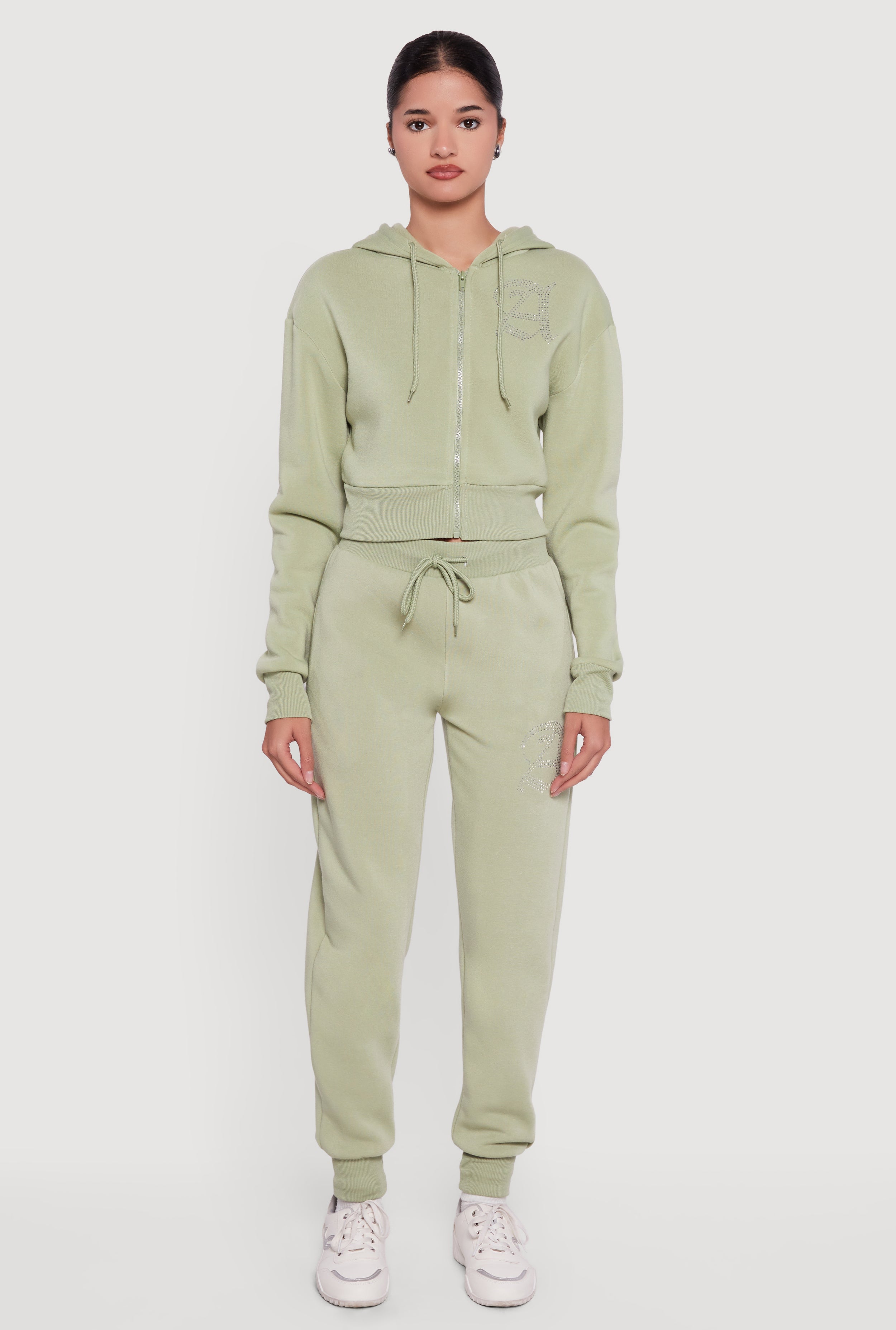 Angel Rhinestone Zip Front Cropped Hoodie