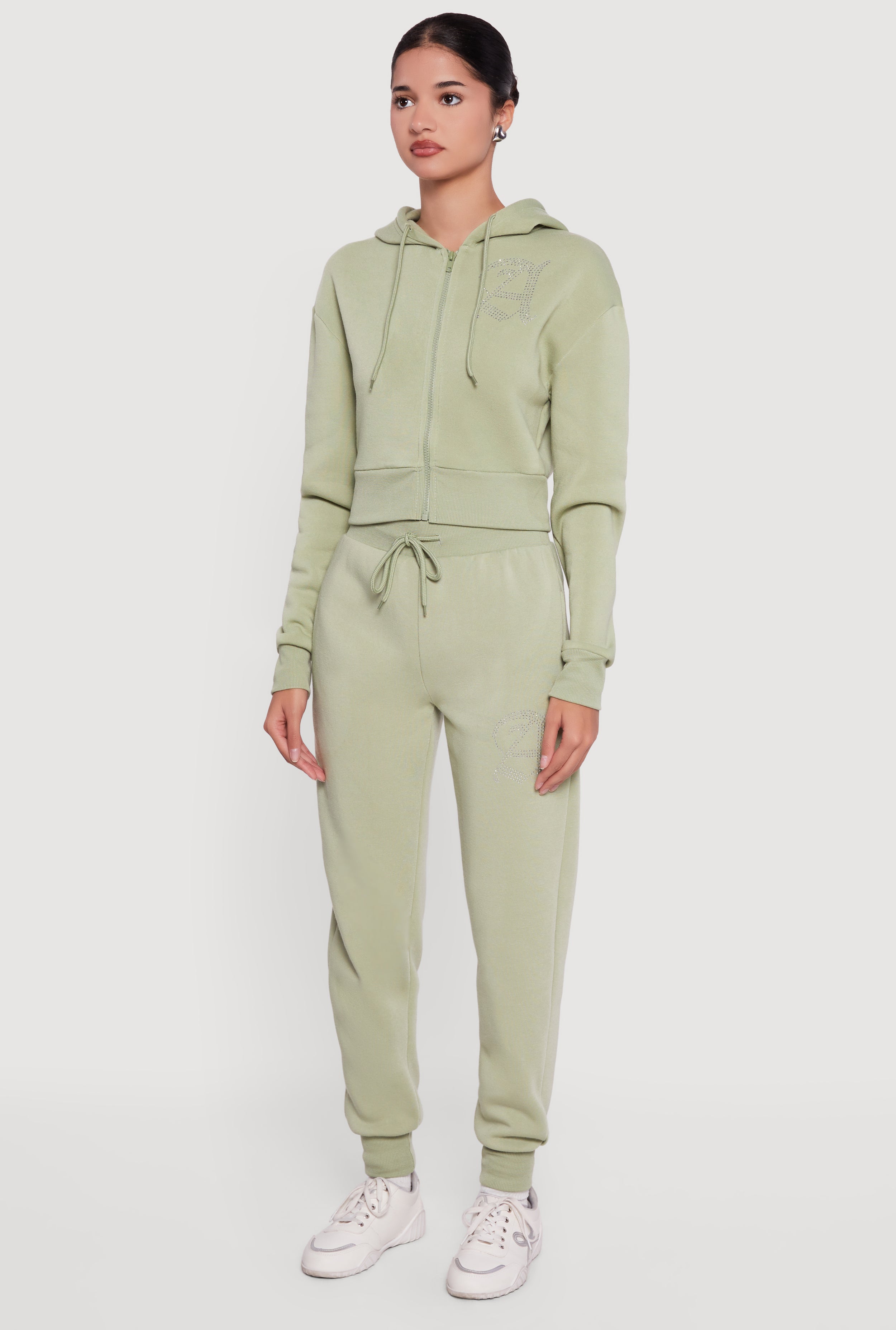 Angel Rhinestone Zip Front Cropped Hoodie