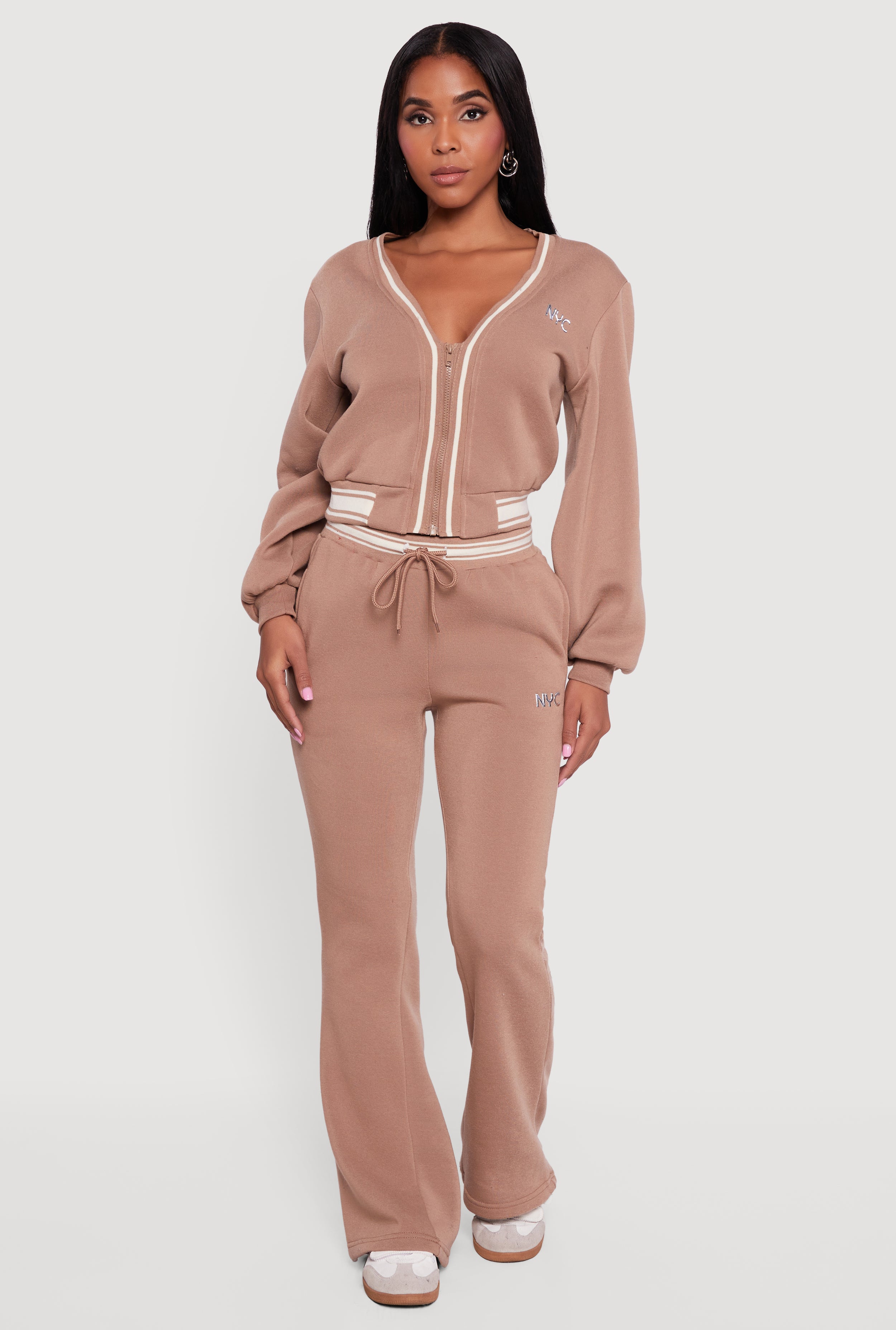 NYC V-Neck Zip Front Cropped Sweatshirt