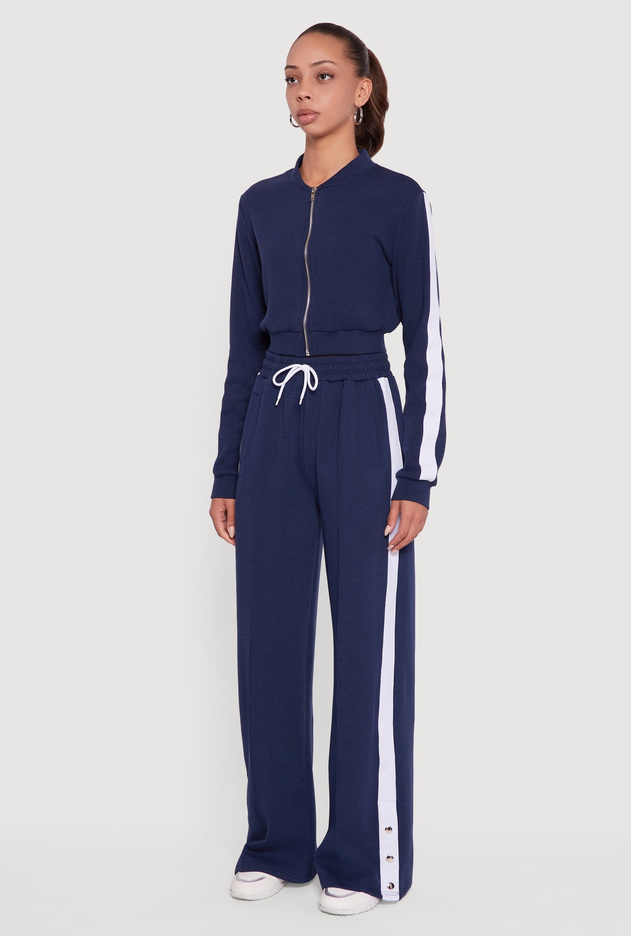 Side Stripe Cropped Zip Front Track Jacket