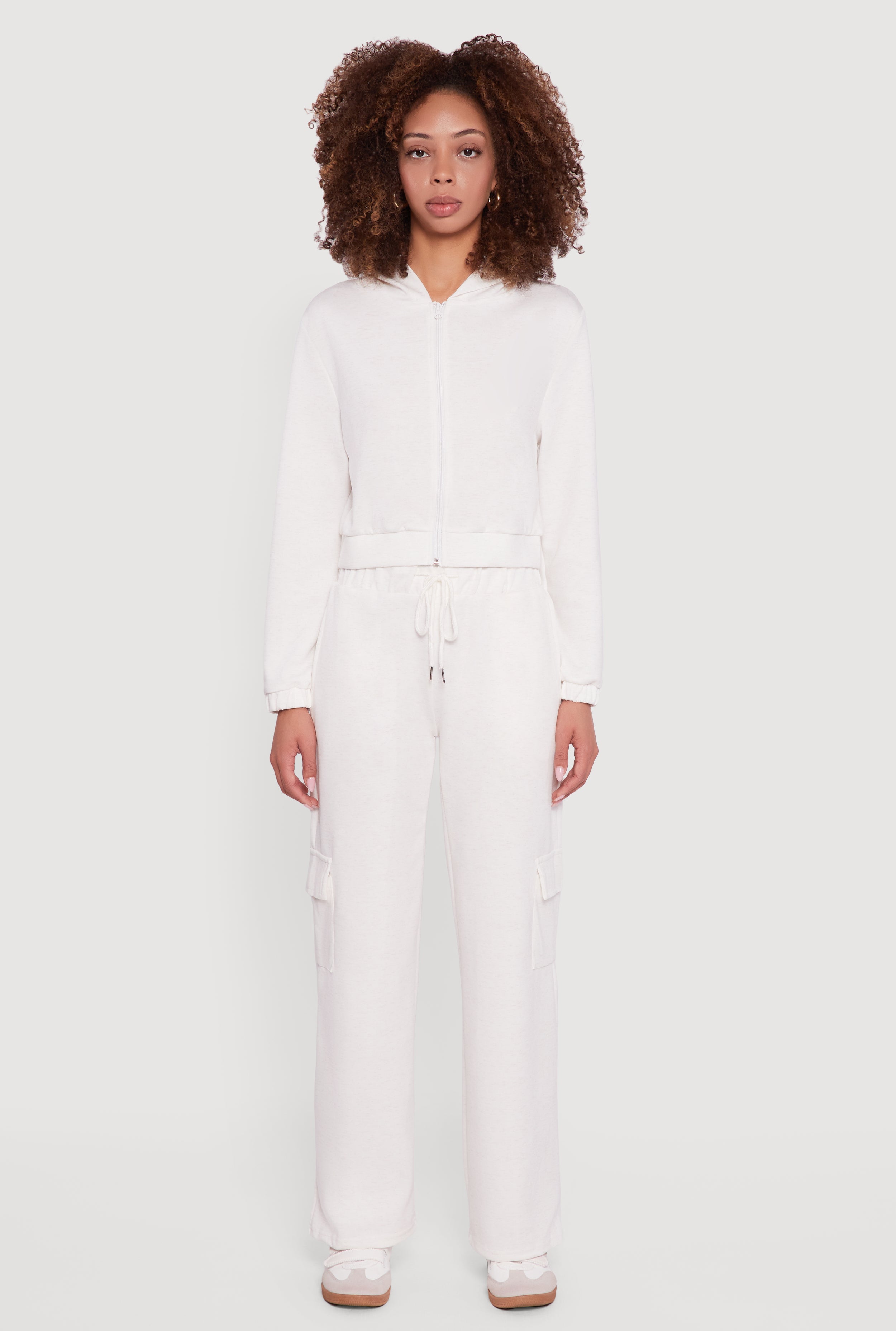Cropped Long Sleeve Zip Front Hoodie