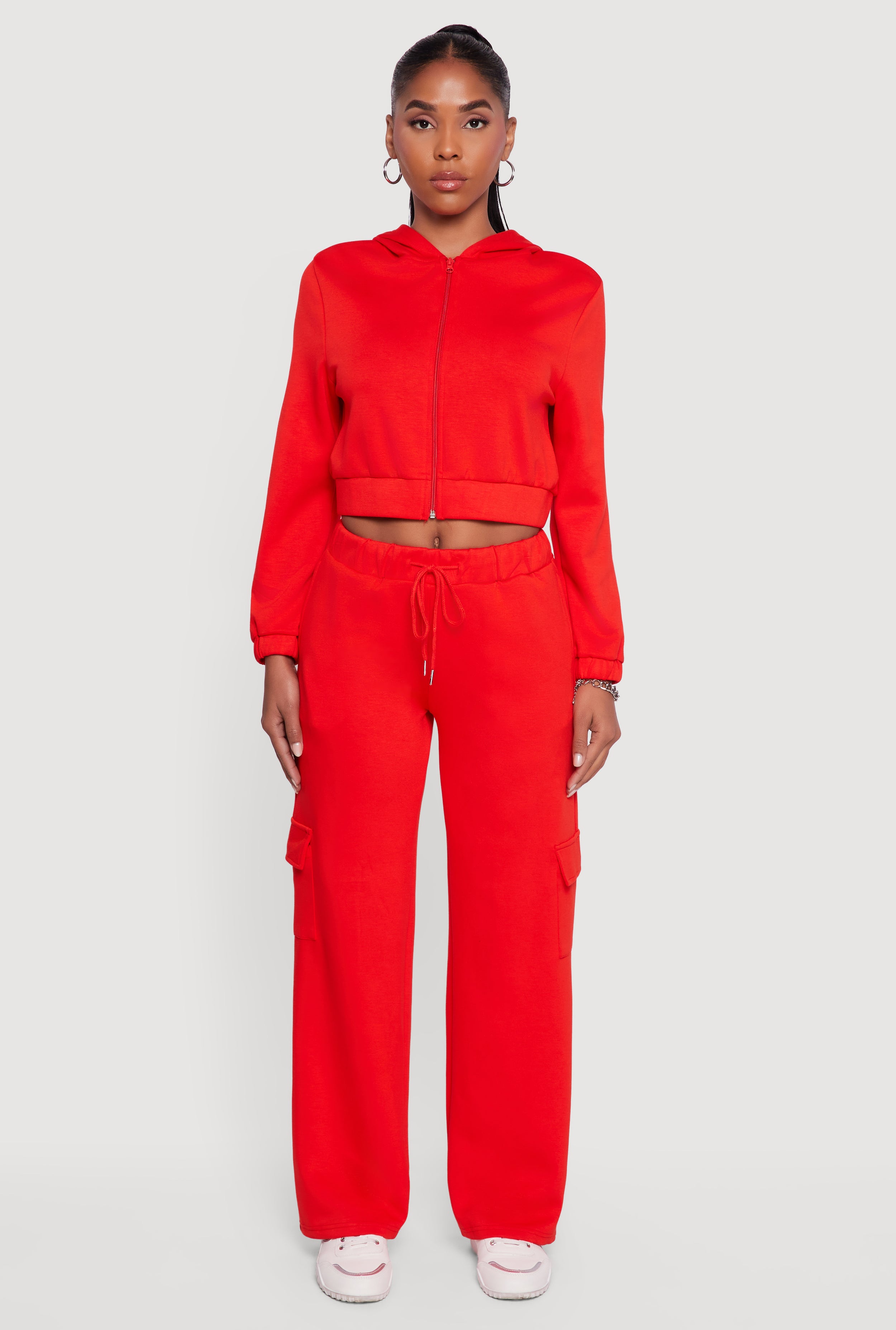 Cropped Long Sleeve Zip Front Hoodie