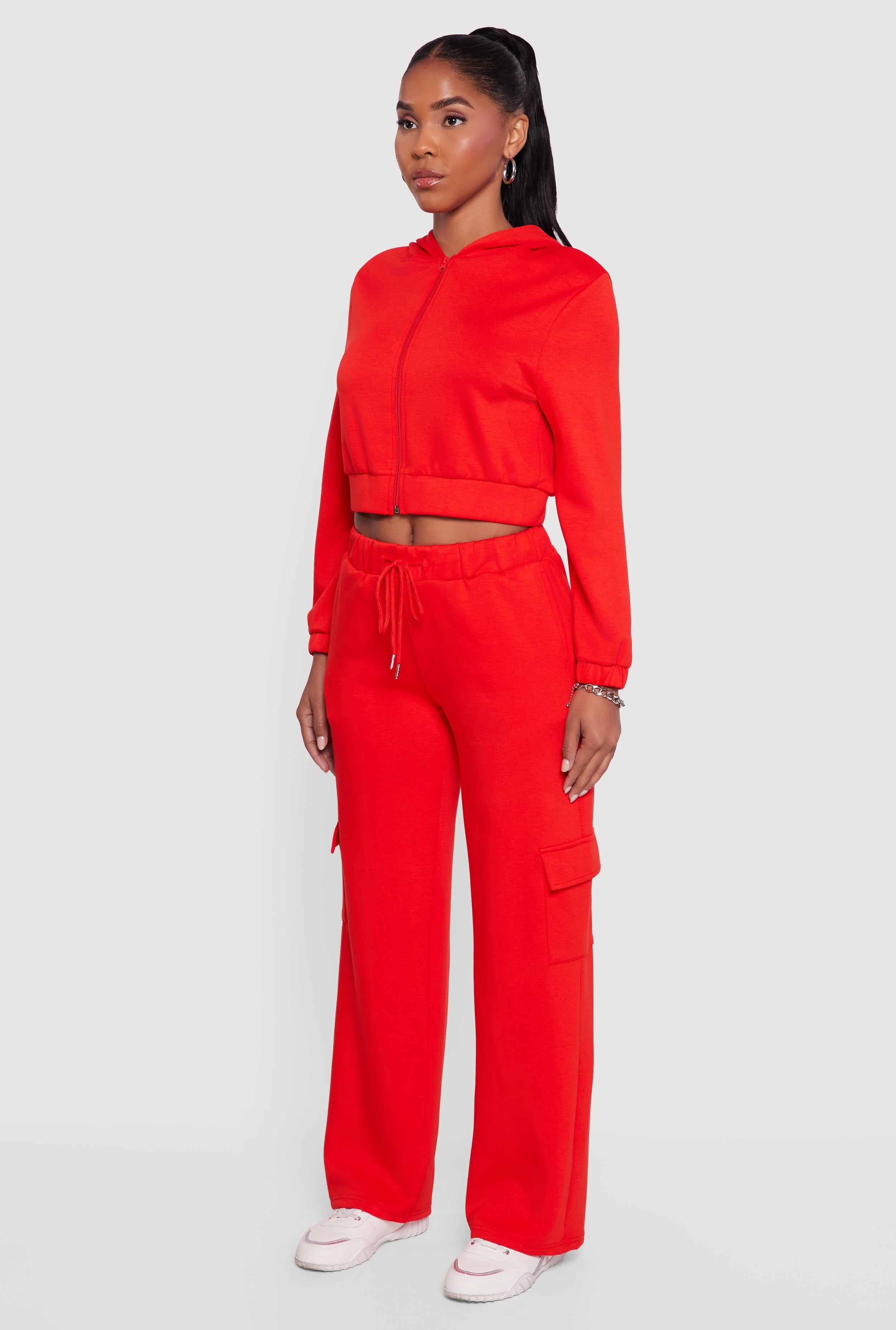 Cropped Long Sleeve Zip Front Hoodie