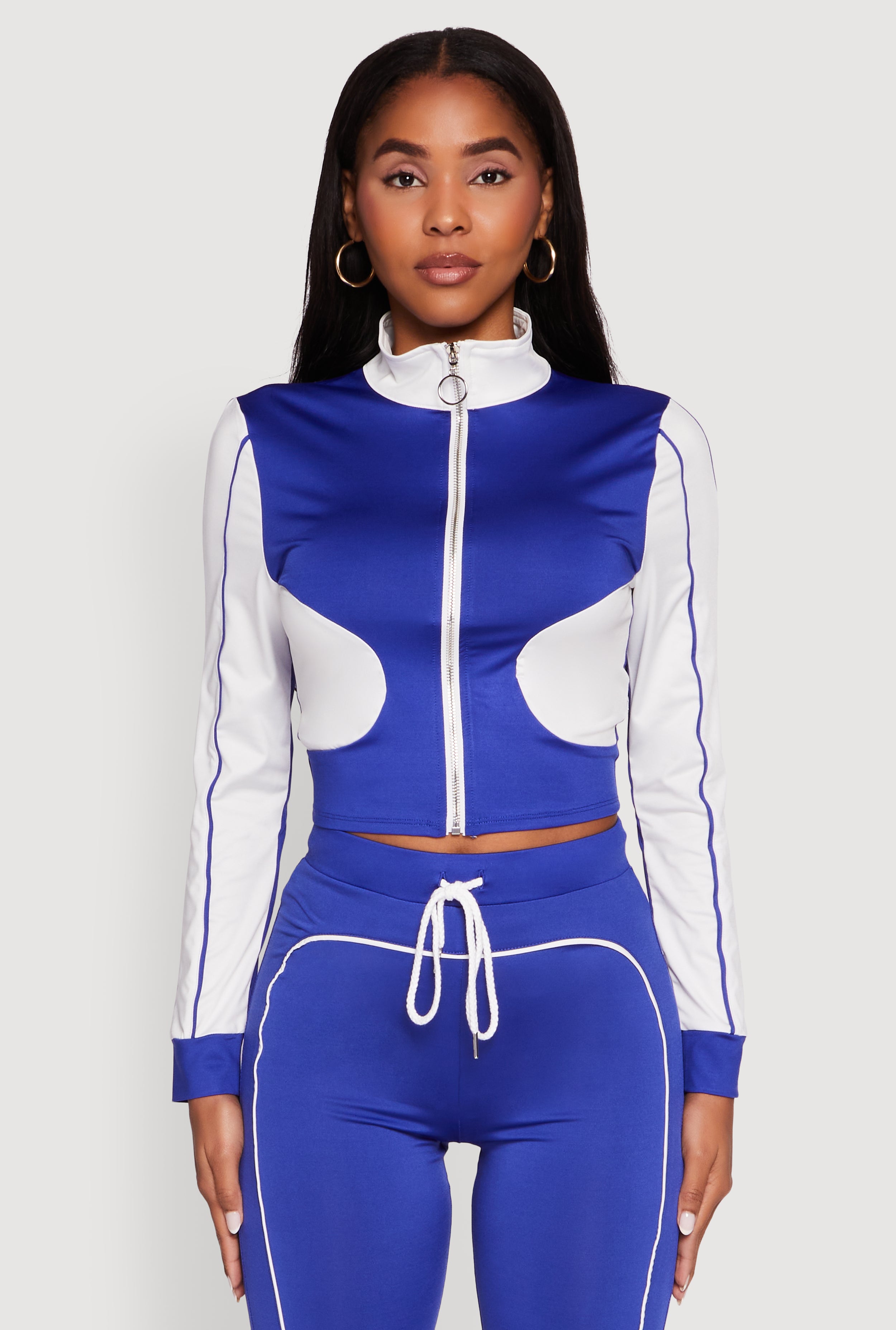 ☆NERDY☆ Women's Color Block Track Top Sky Blue color-block-zip-track-jacket-