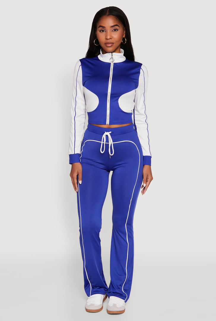 High Waisted Boot Cut Active Pants with Contrast Piping