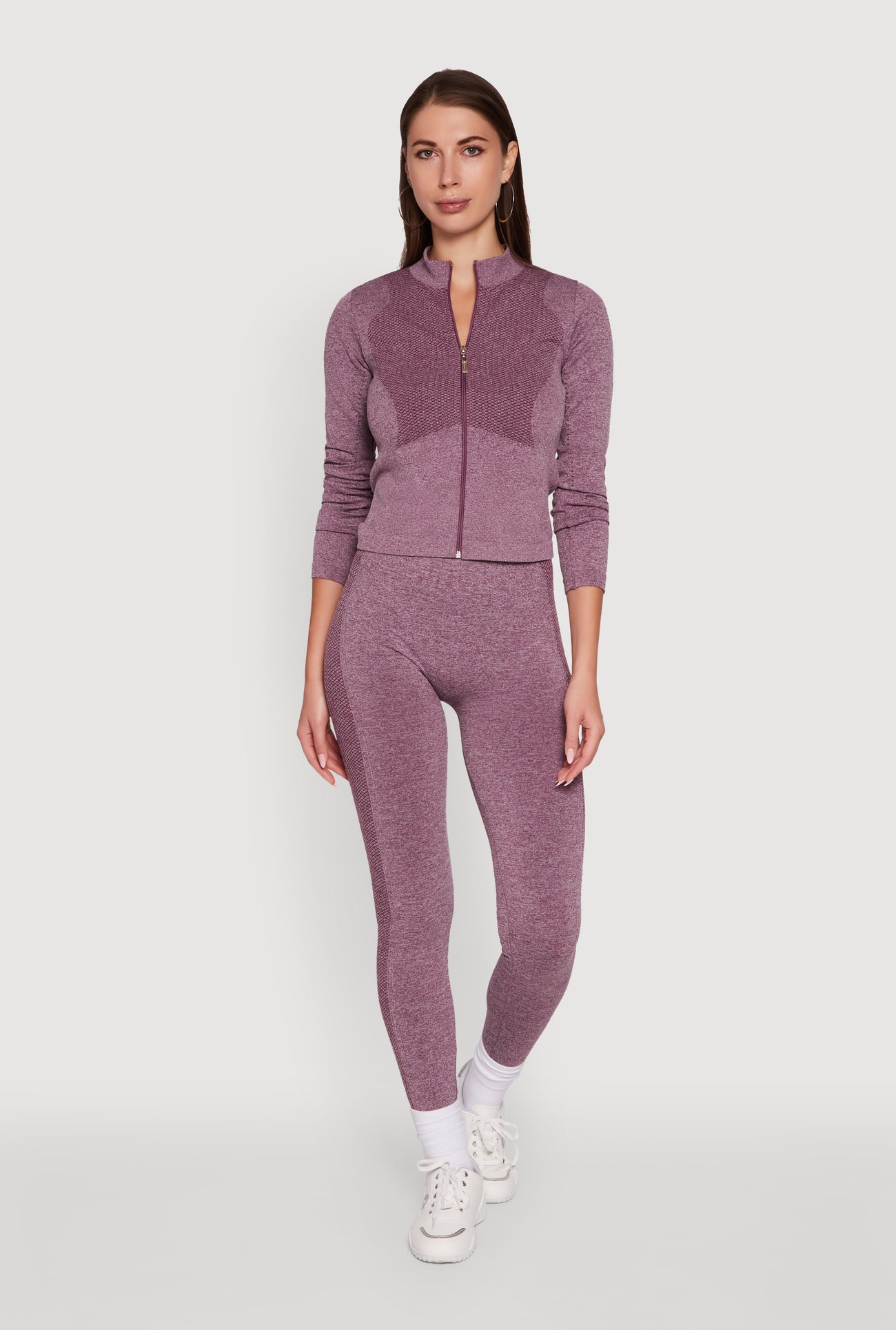 Seamless Marled Mock Neck Long Sleeve Track Jacket