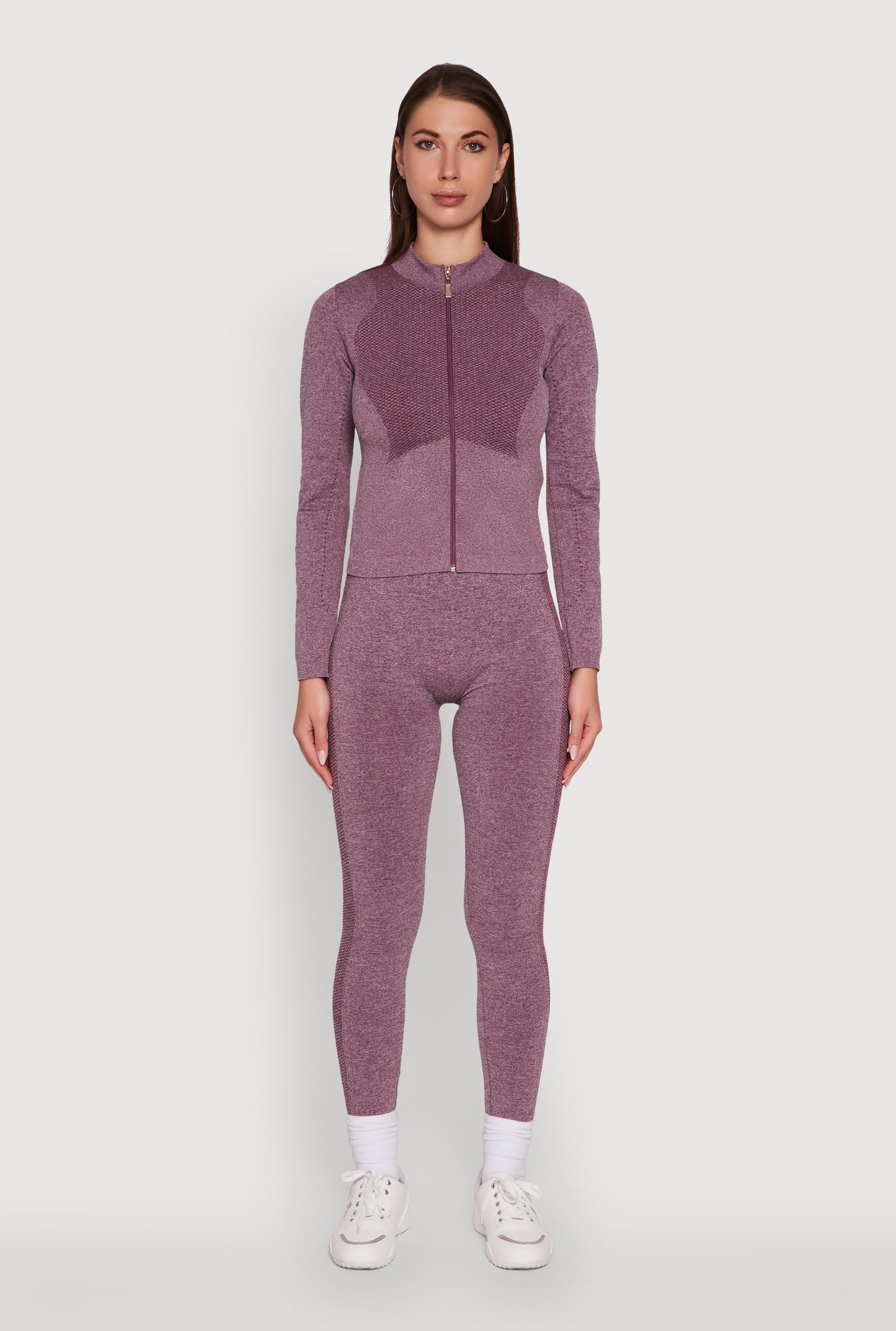 Seamless Marled Mock Neck Long Sleeve Track Jacket