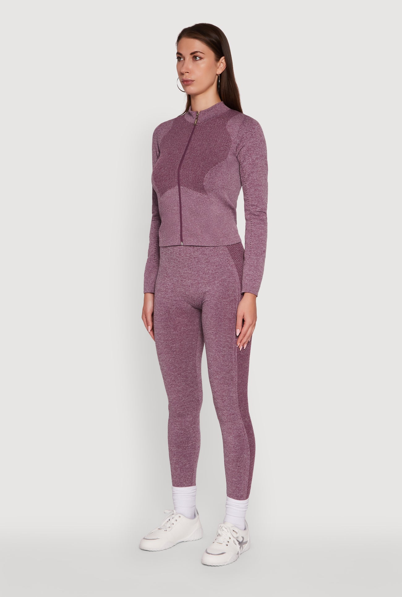 Seamless Marled Mock Neck Long Sleeve Track Jacket