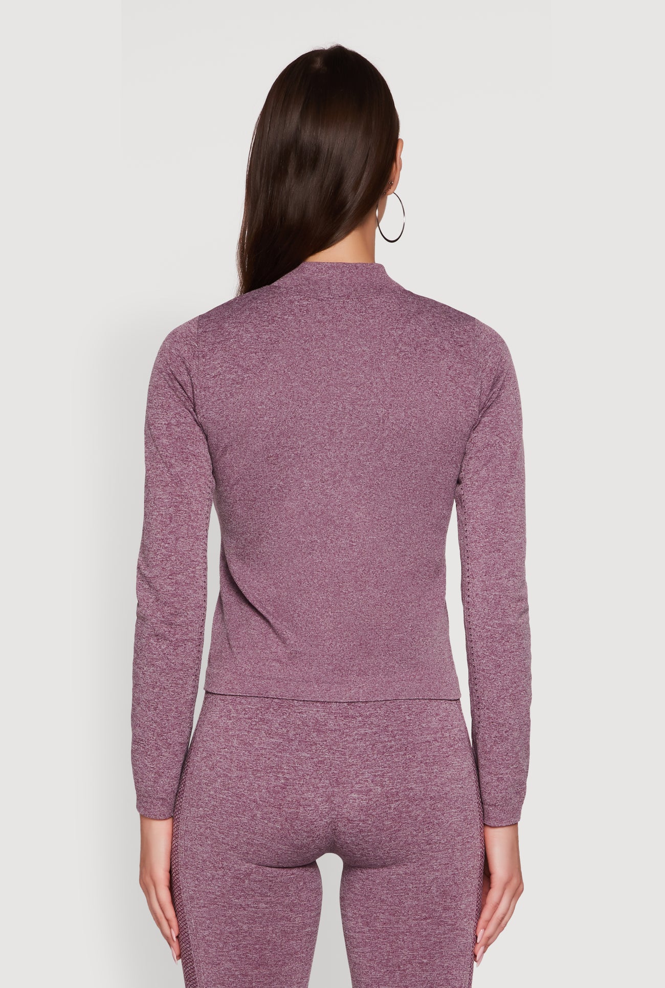 Seamless Marled Mock Neck Long Sleeve Track Jacket
