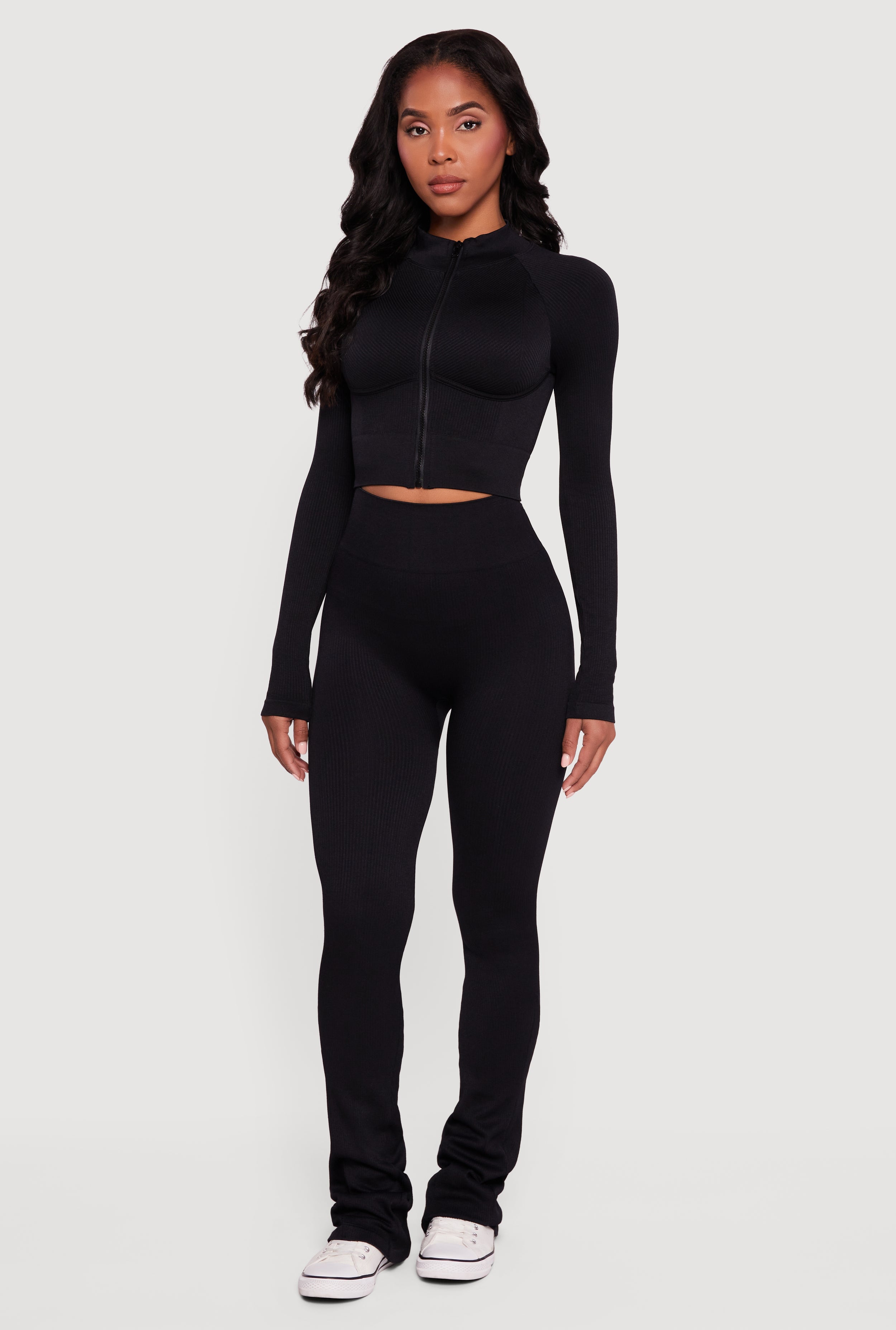 Ribbed Cropped Zip Front Active Jacket