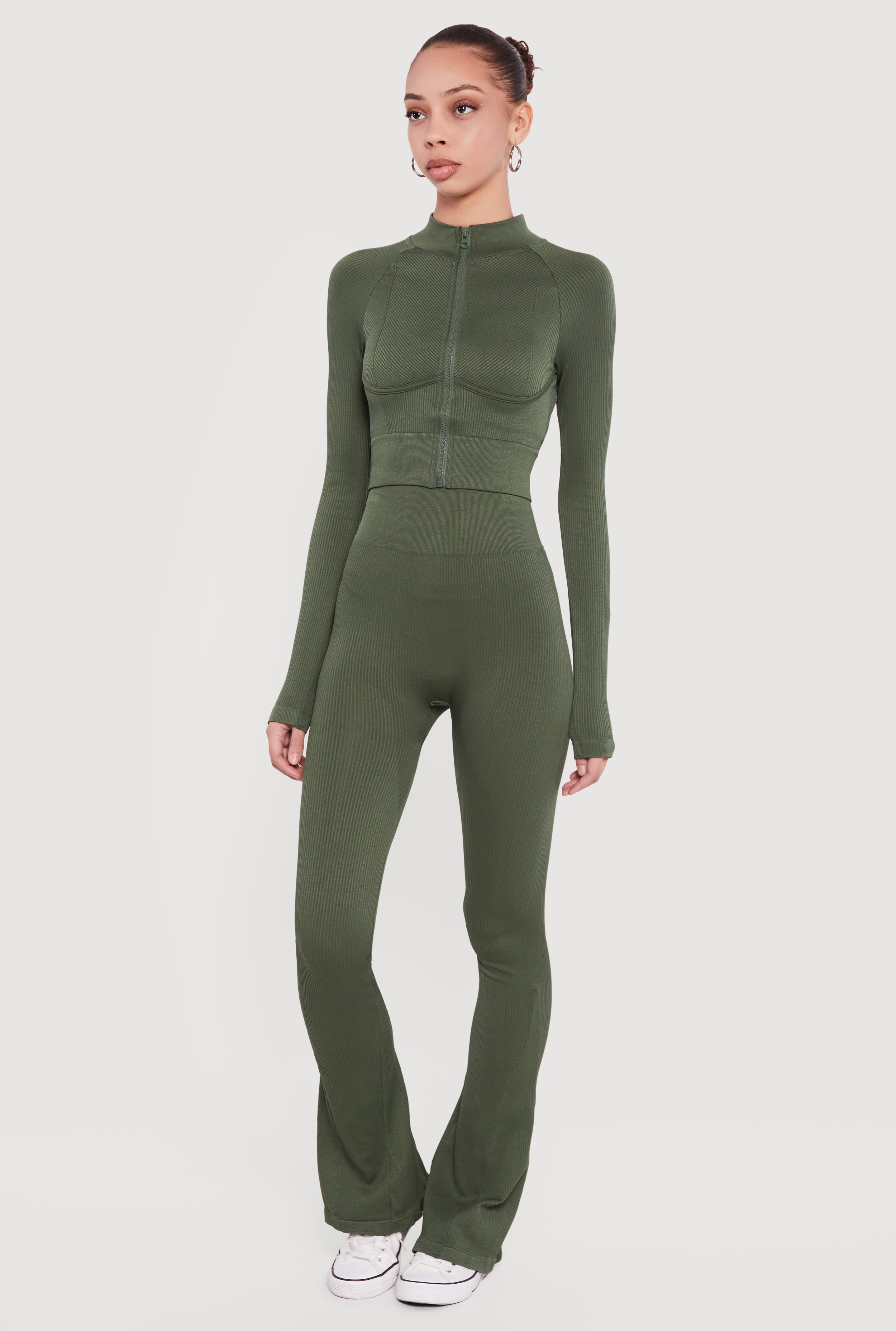 Ribbed Cropped Zip Front Active Jacket