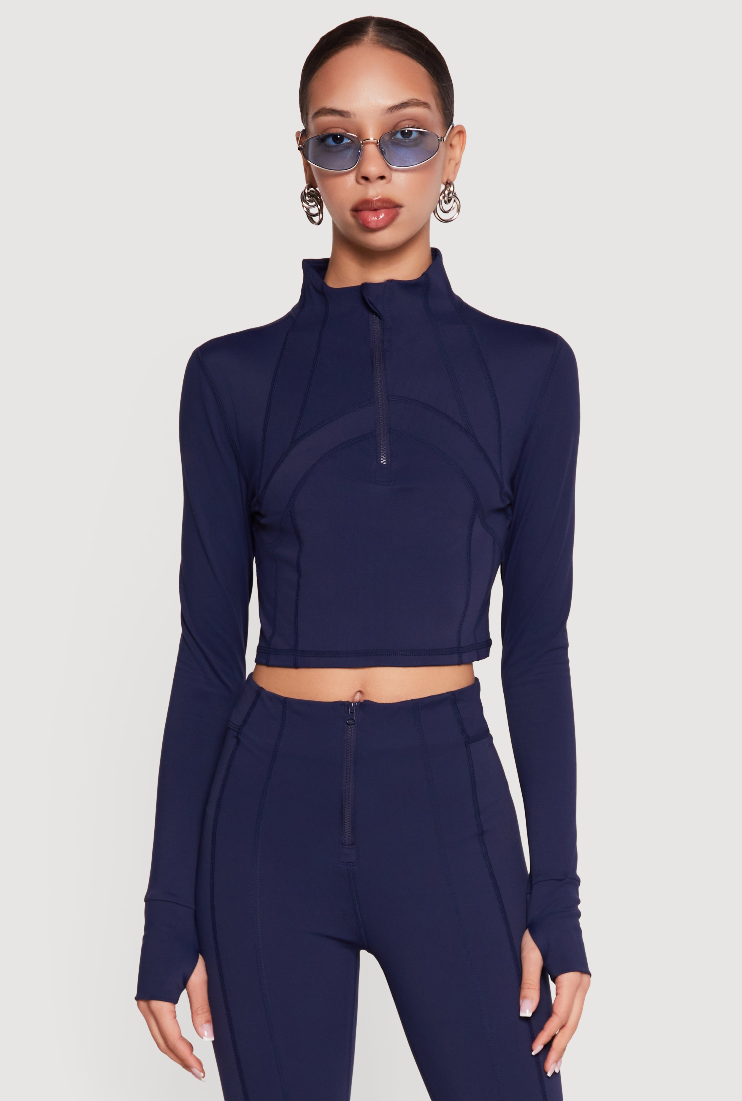 Long Sleeve Mock Neck Half Zip Crop Top Long Sleeve Mock Neck Half Zip Crop Top
