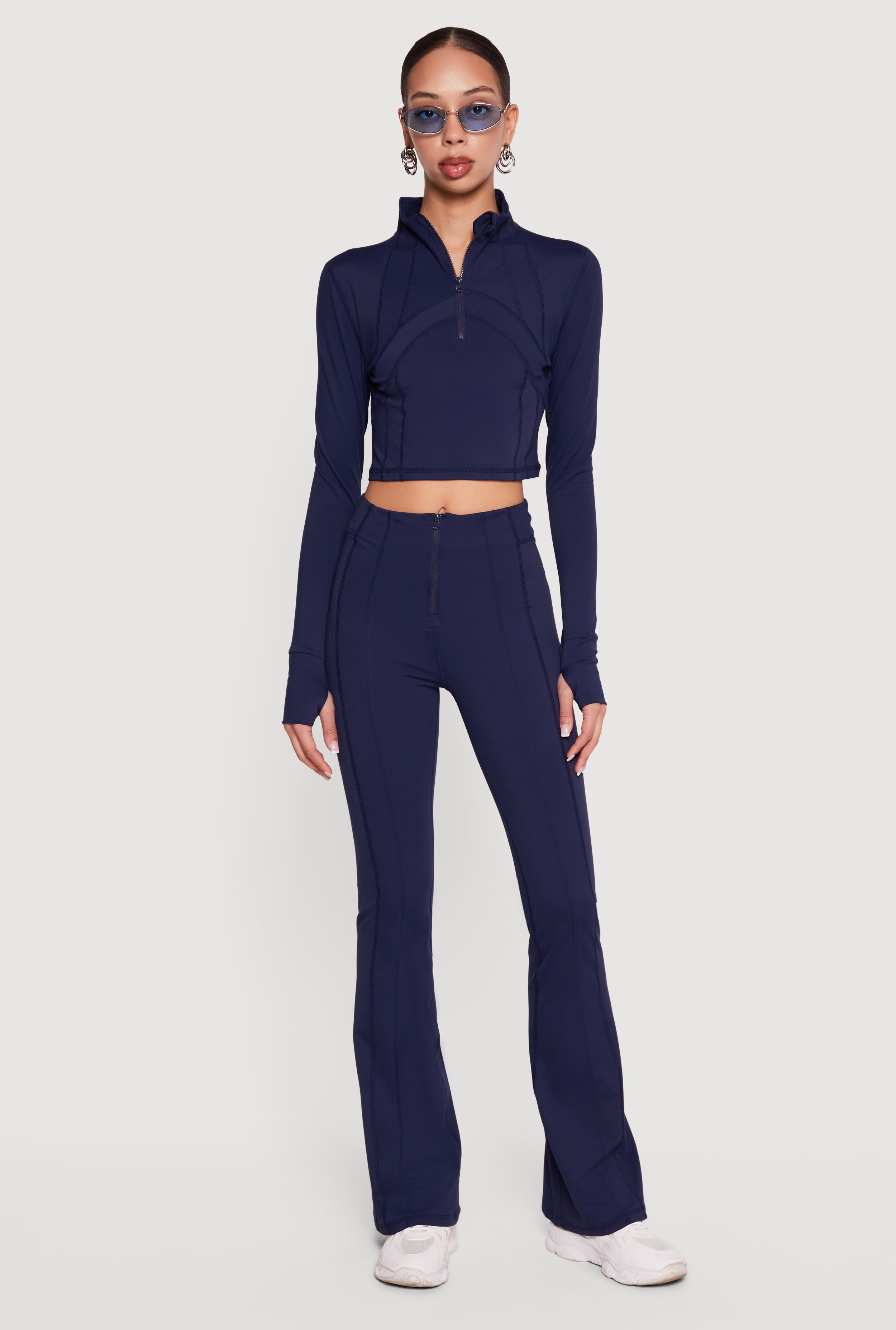 Long Sleeve Mock Neck Half Zip Crop Top