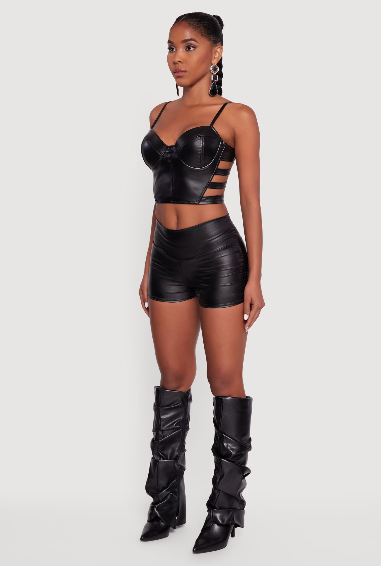 Faux Leather Ruched Side Shorts