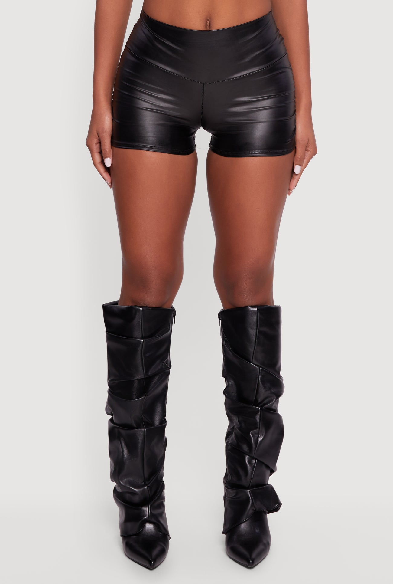 Faux Leather Ruched Side Shorts