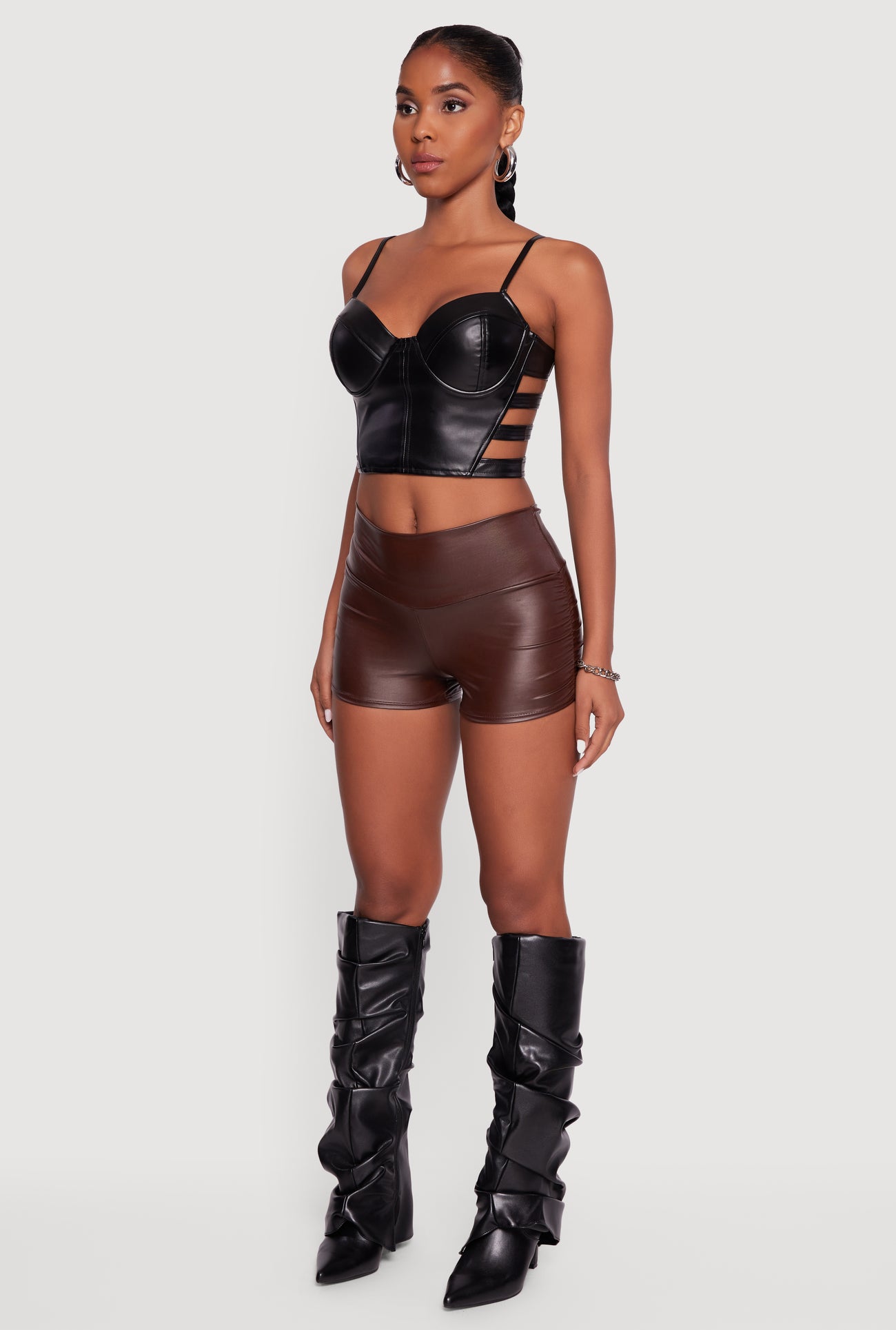 Faux Leather Ruched Side Shorts
