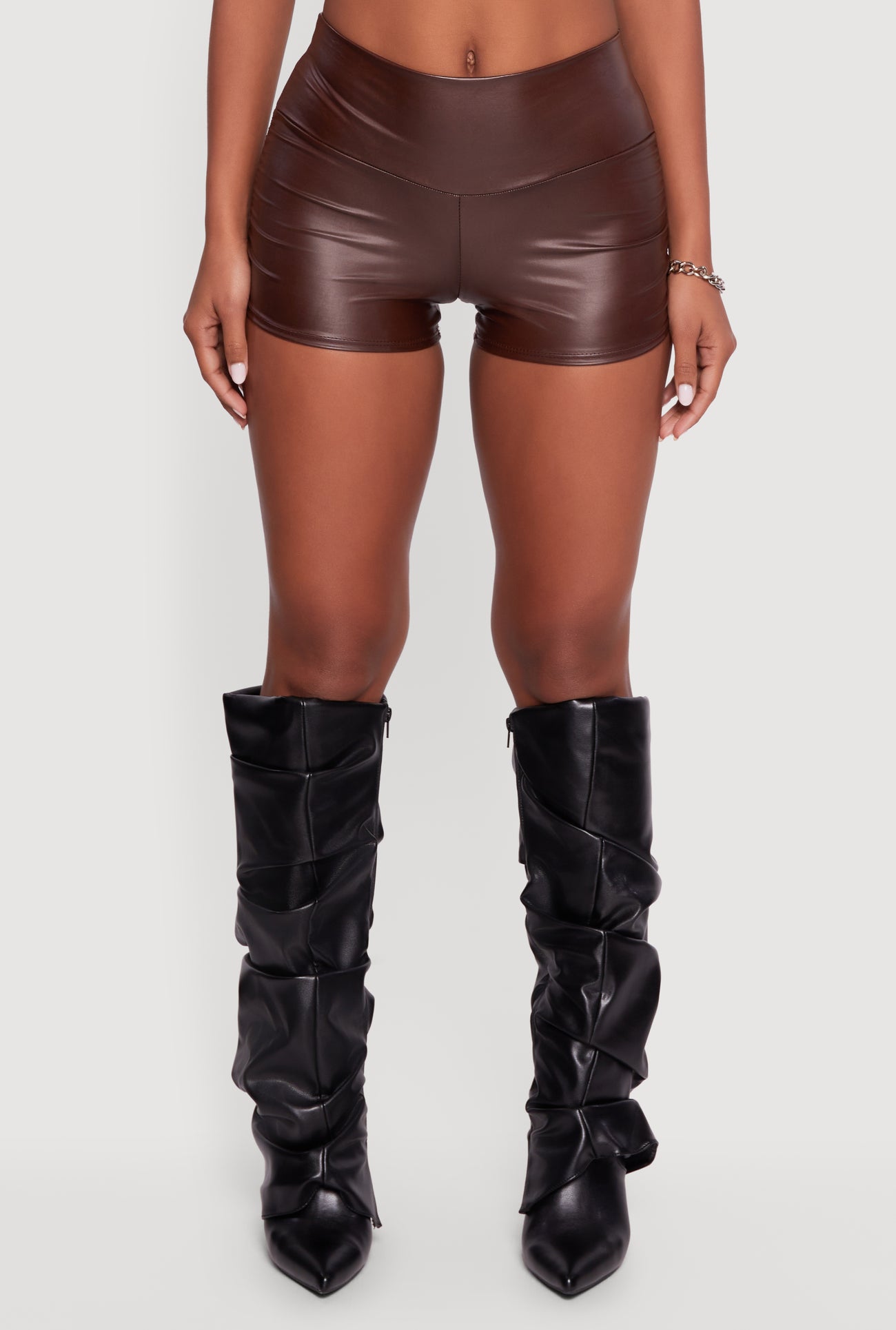 Faux Leather Ruched Side Shorts