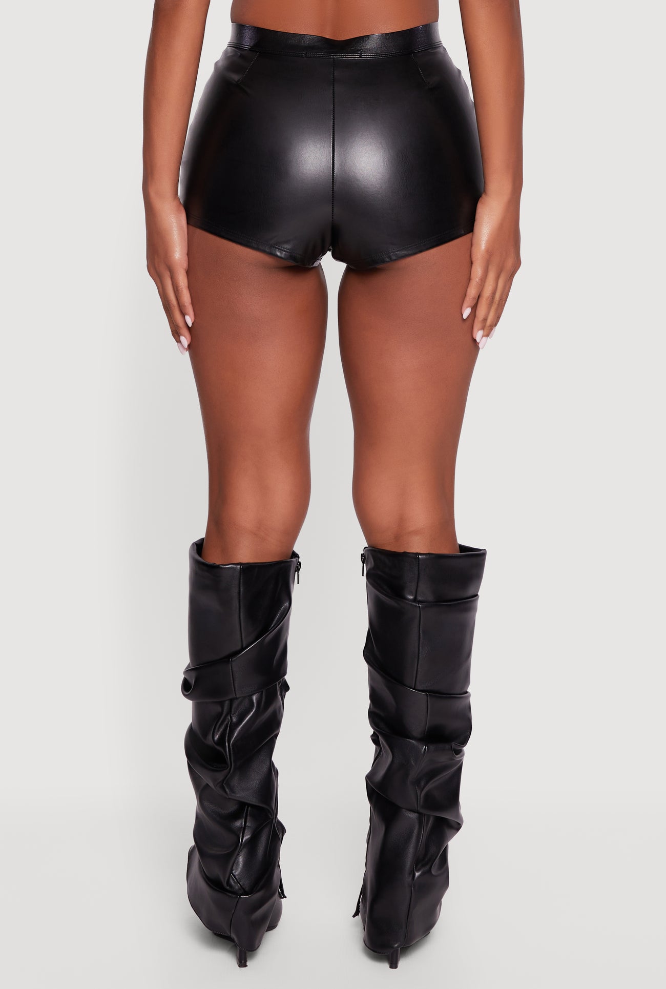 Faux Leather Zip Front Grommet Detail Micro Shorts