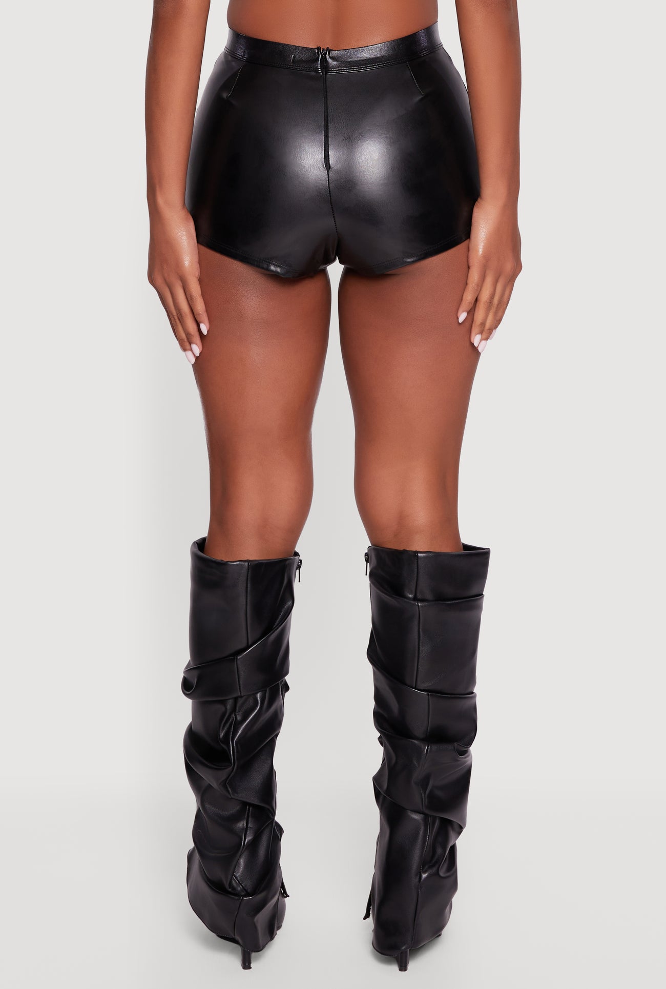 Faux Leather Belted Front High Waisted Micro Shorts