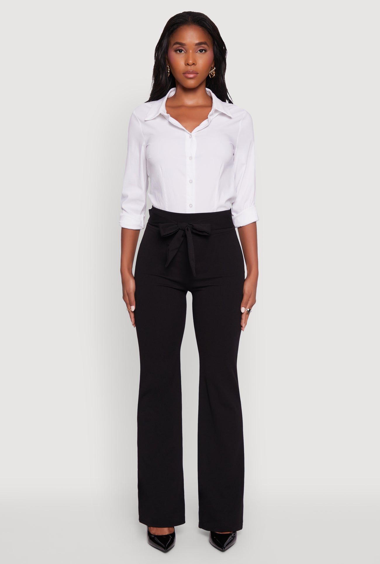 High Waisted Crepe Knit Tie Front Dress Pants High Waisted Crepe Knit Tie Front Dress Pants