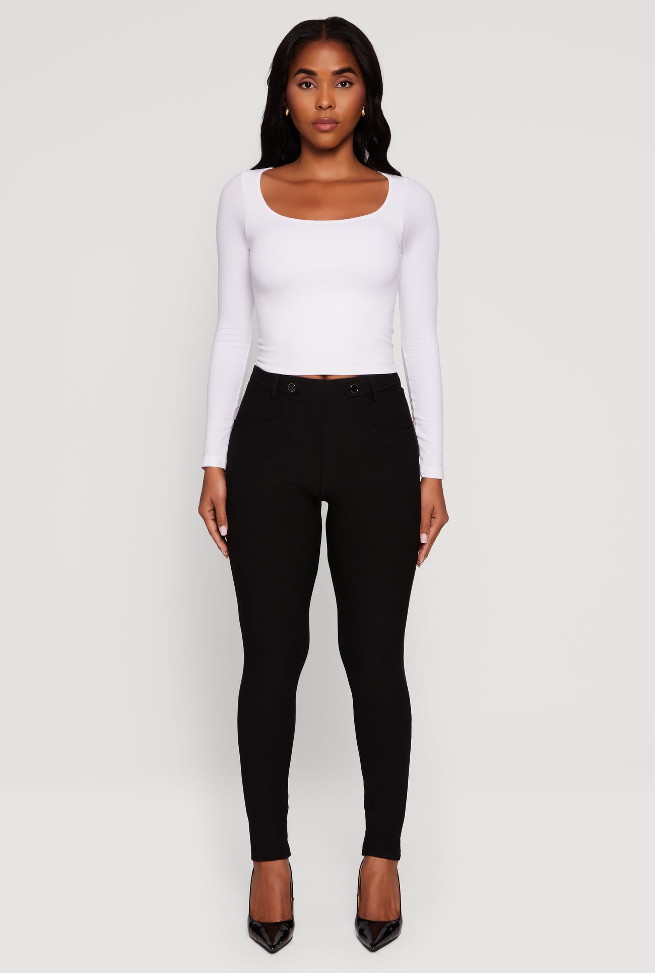 Scuba Tab Waist Skinny Dress Pants