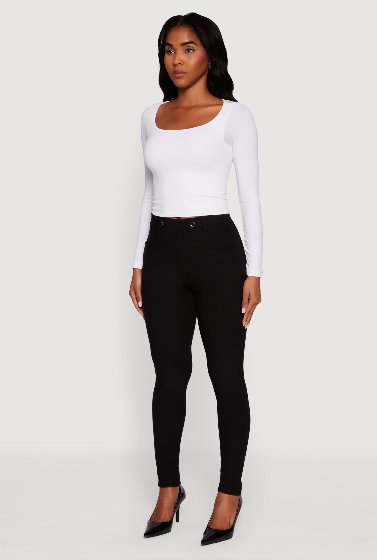 Scuba Tab Waist Skinny Dress Pants