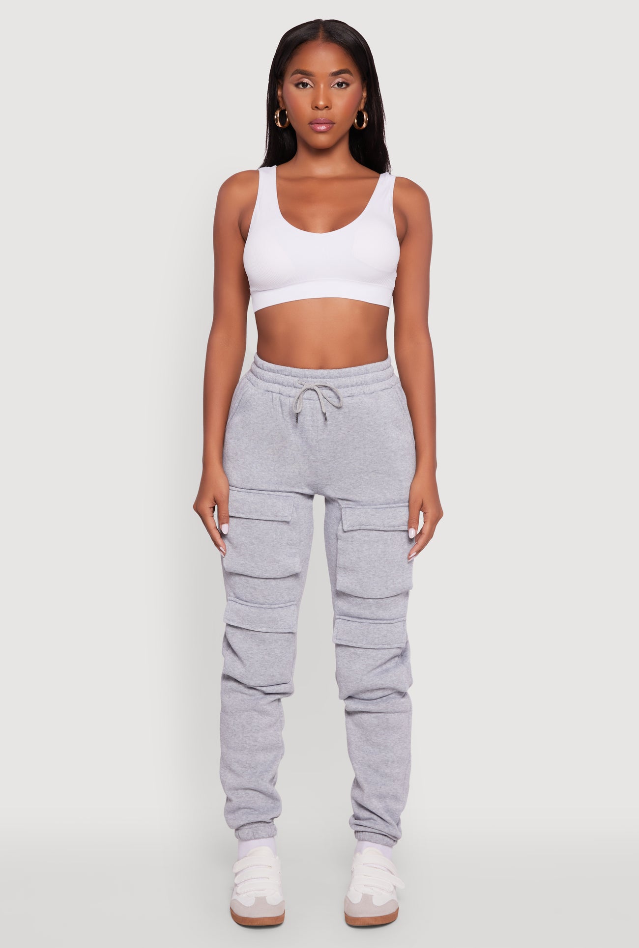 High Waisted Fleece Cargo Pocket Sweatpants
