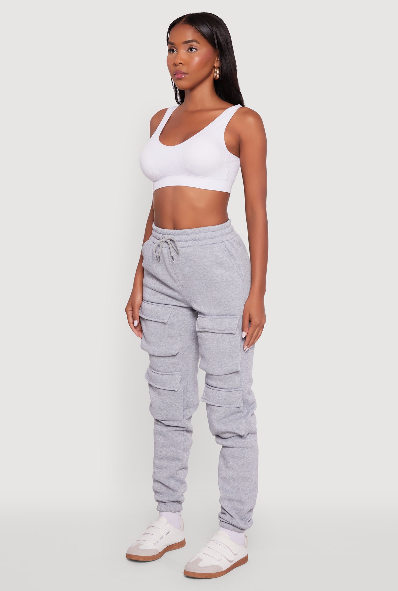 High Waisted Fleece Cargo Pocket Sweatpants