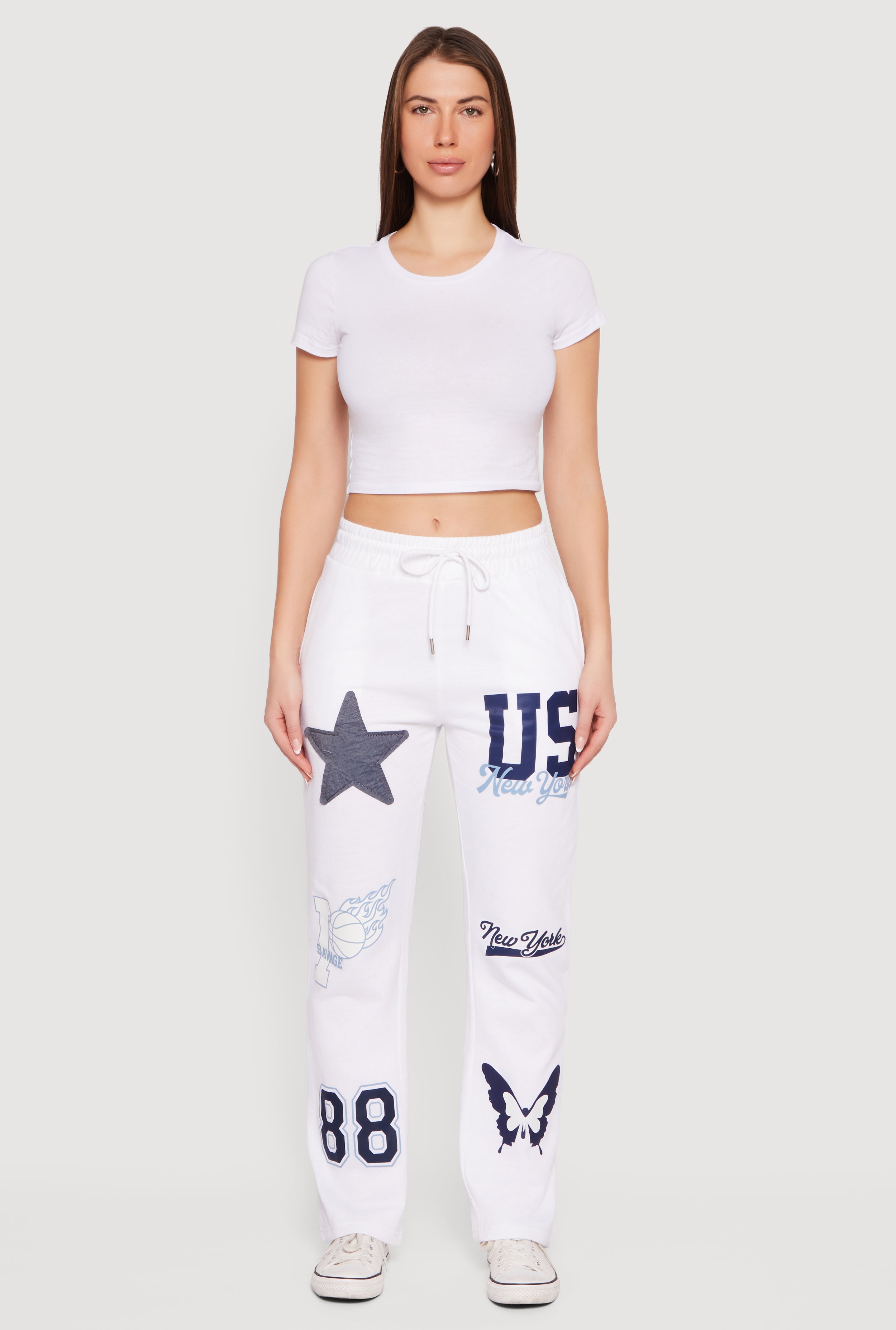 Mid Rise Assorted Patch Graphic Sweatpants
