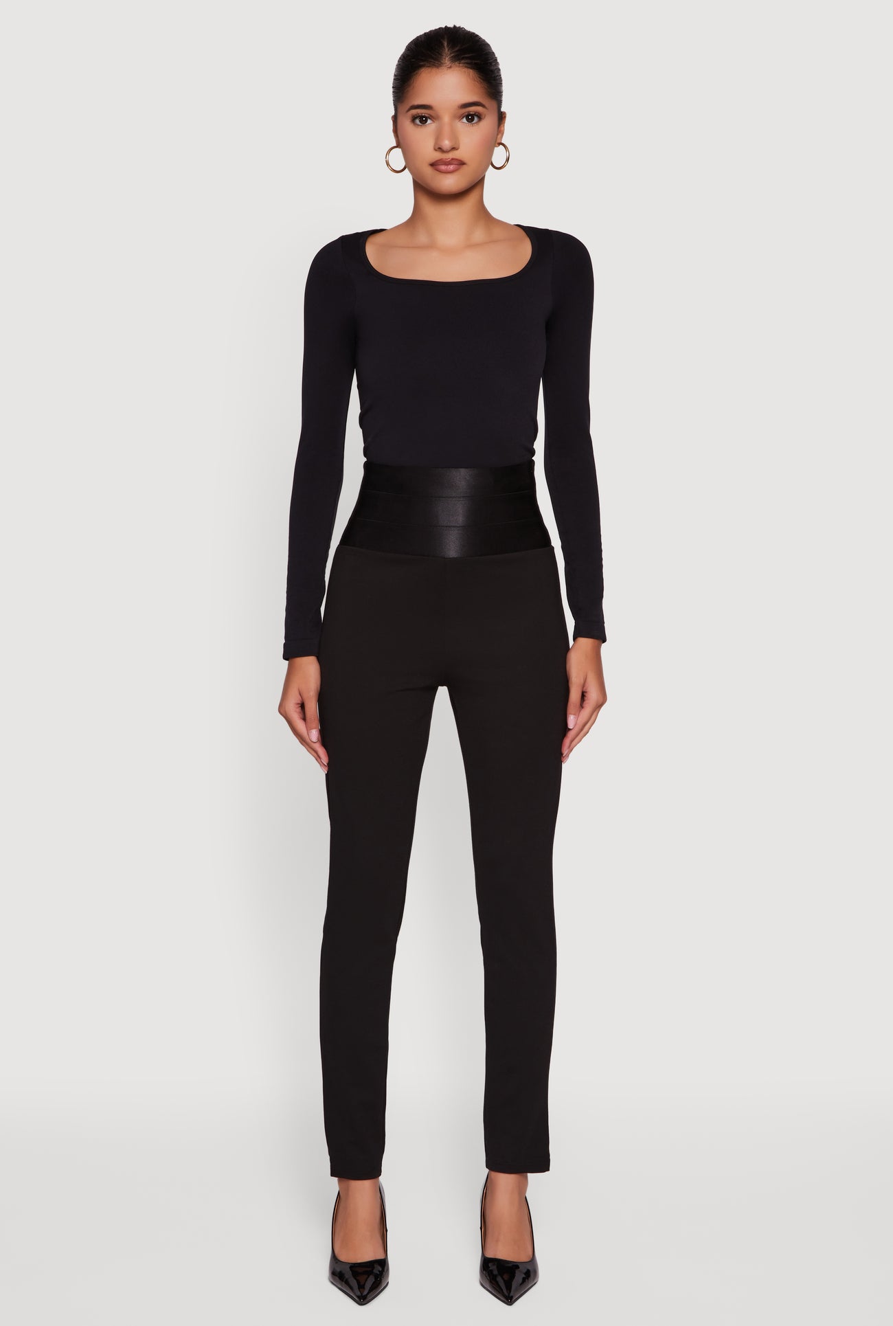 Ponte Bandage Waistband High Waisted Slim Leg Pants