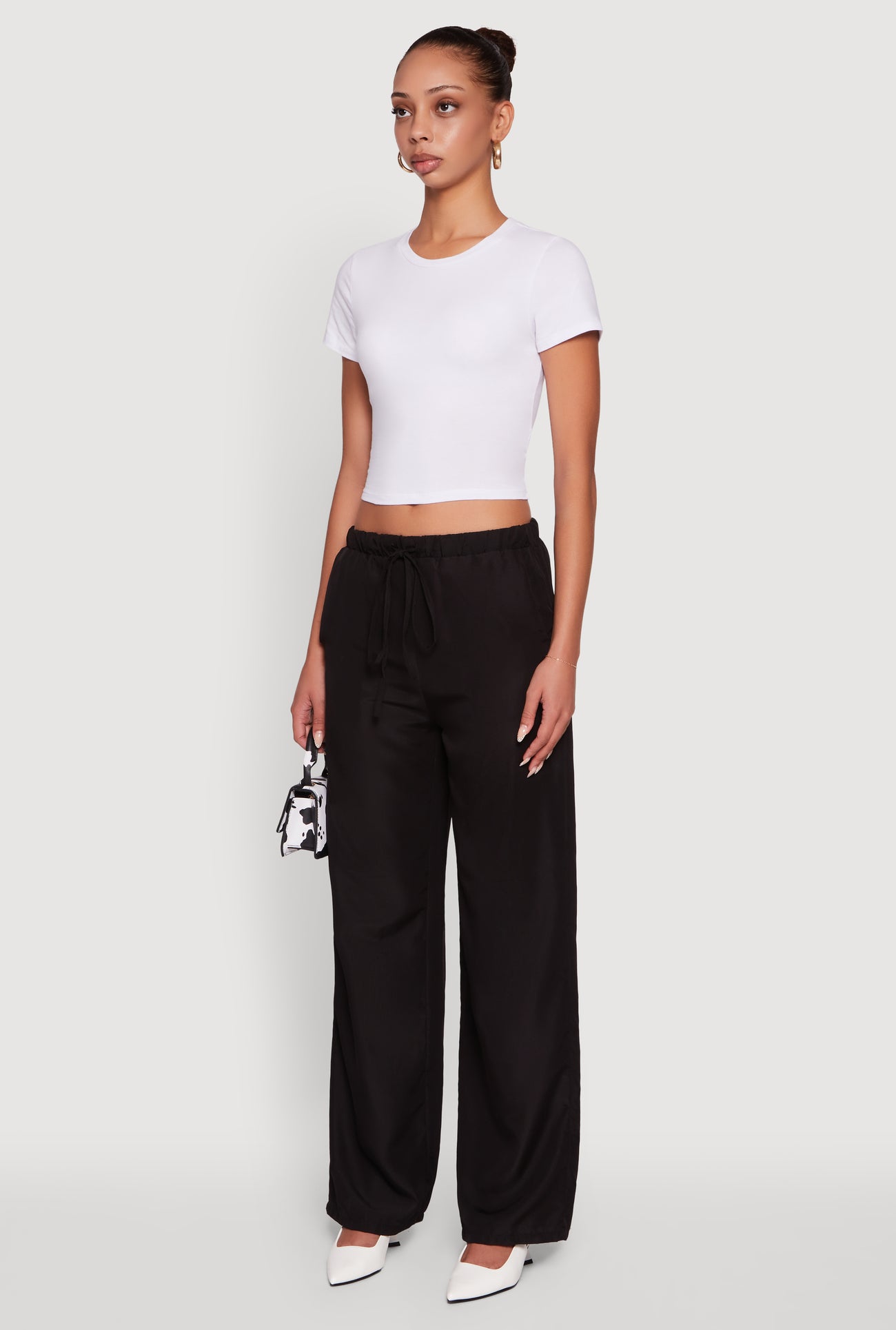 Solid Drawstring Waist Wide Leg Pants
