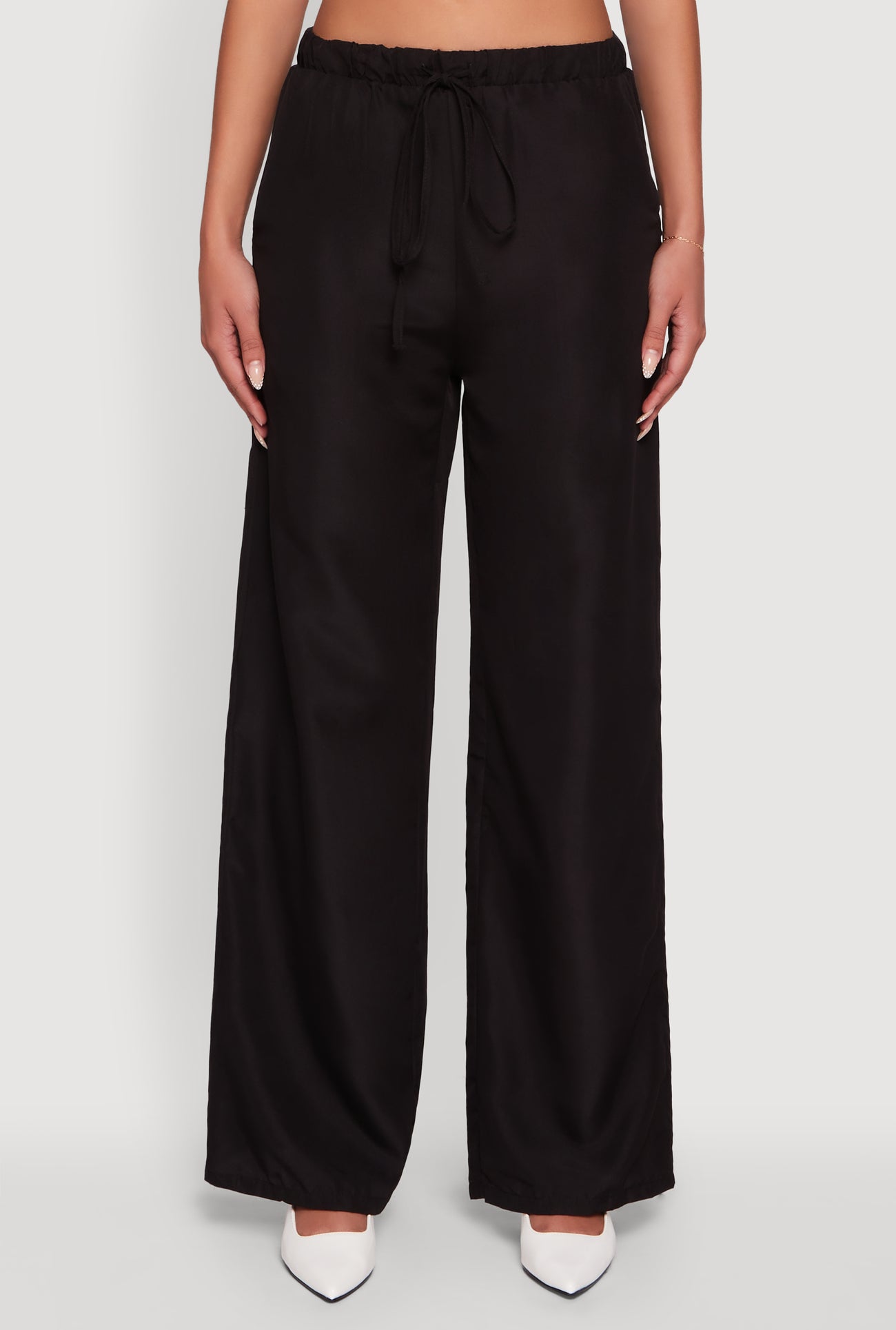 Solid Drawstring Waist Wide Leg Pants
