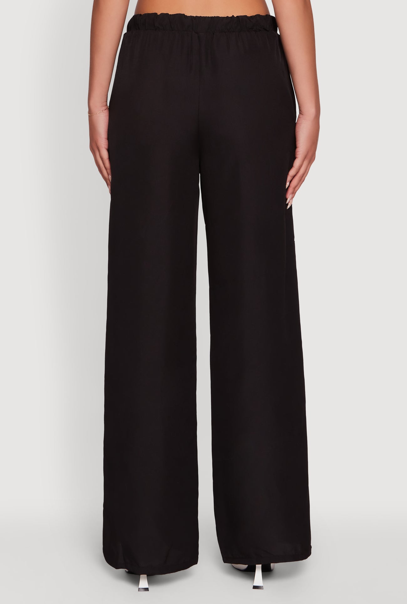 Solid Drawstring Waist Wide Leg Pants