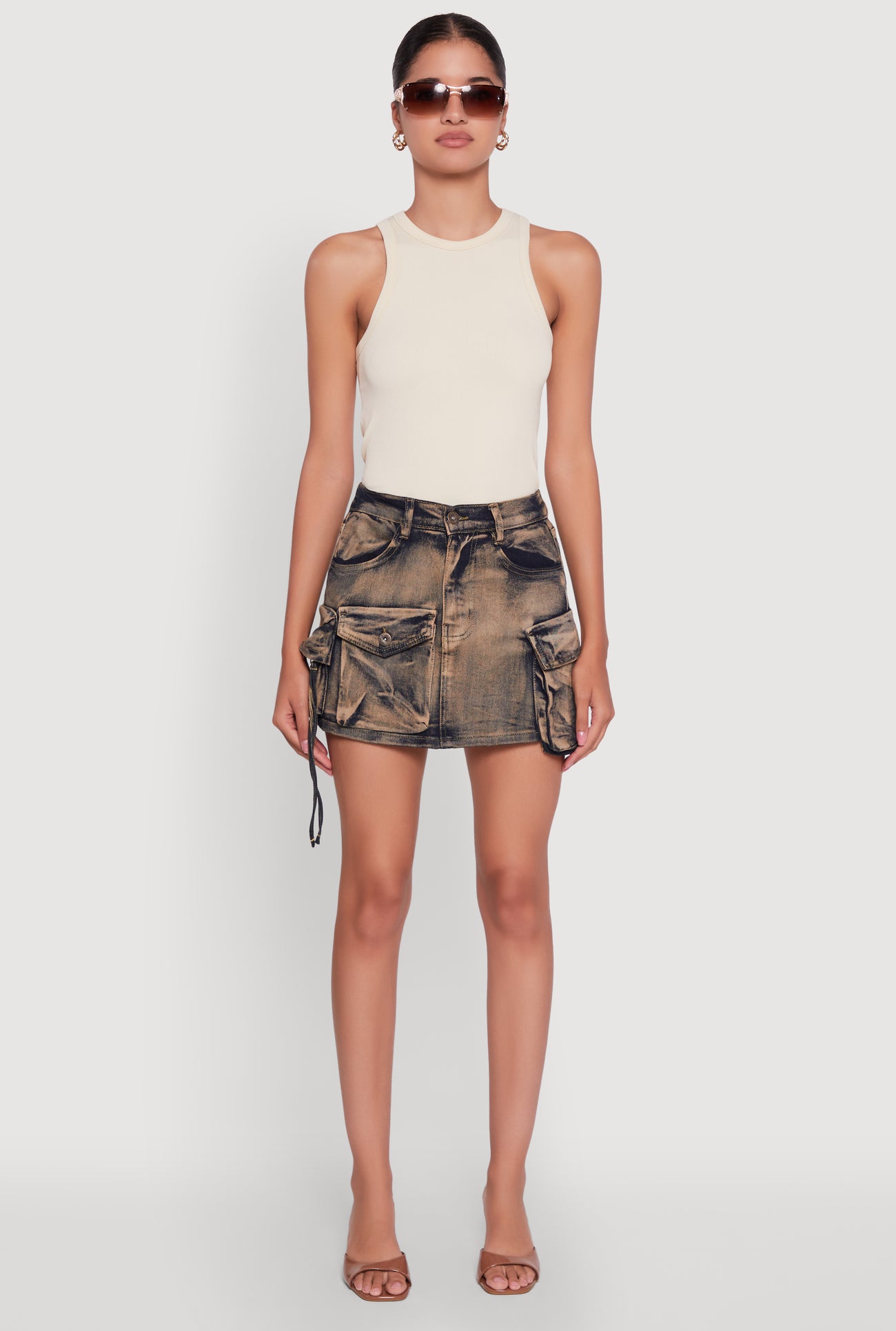 Trendy Acid Wash High Waisted Denim Mini Skirt